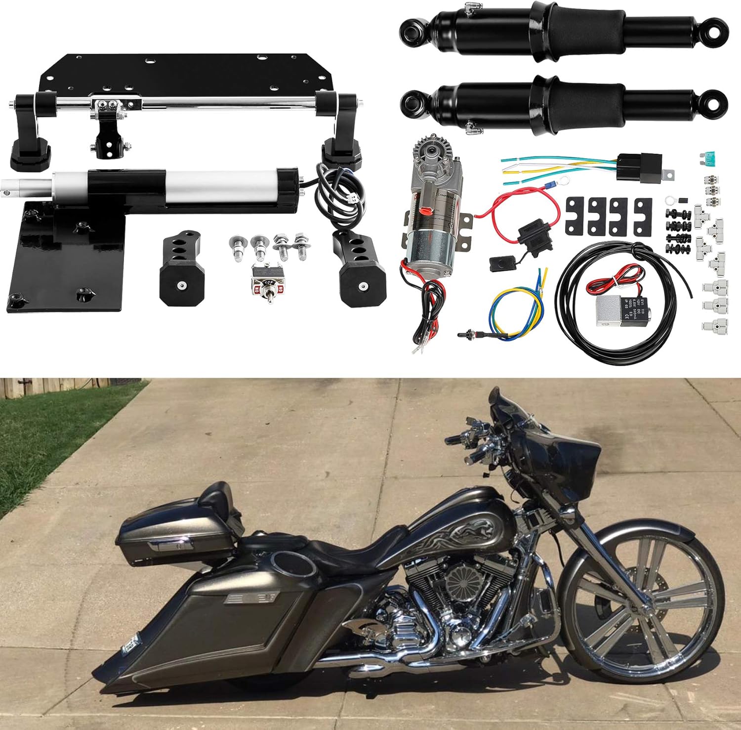 【てです】 ハーレー ツーリング エアサス 94〜18 ショーカー カスタム エアサスペンション ロードキング ストリートグライド ロード