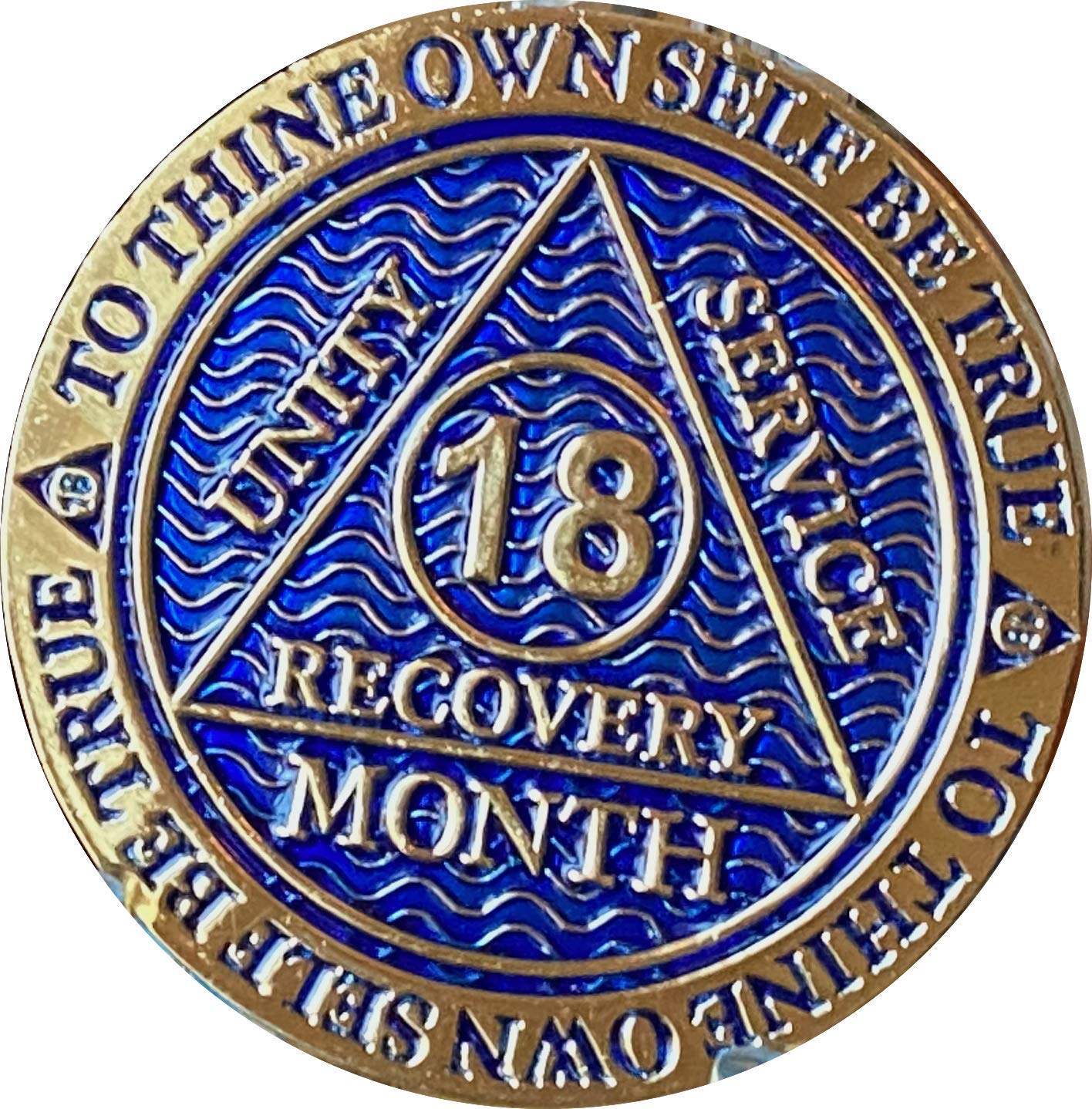 RecoveryChip18 Month AA Medallion Dusty Blue Color Gold Plated Sobriety Chip