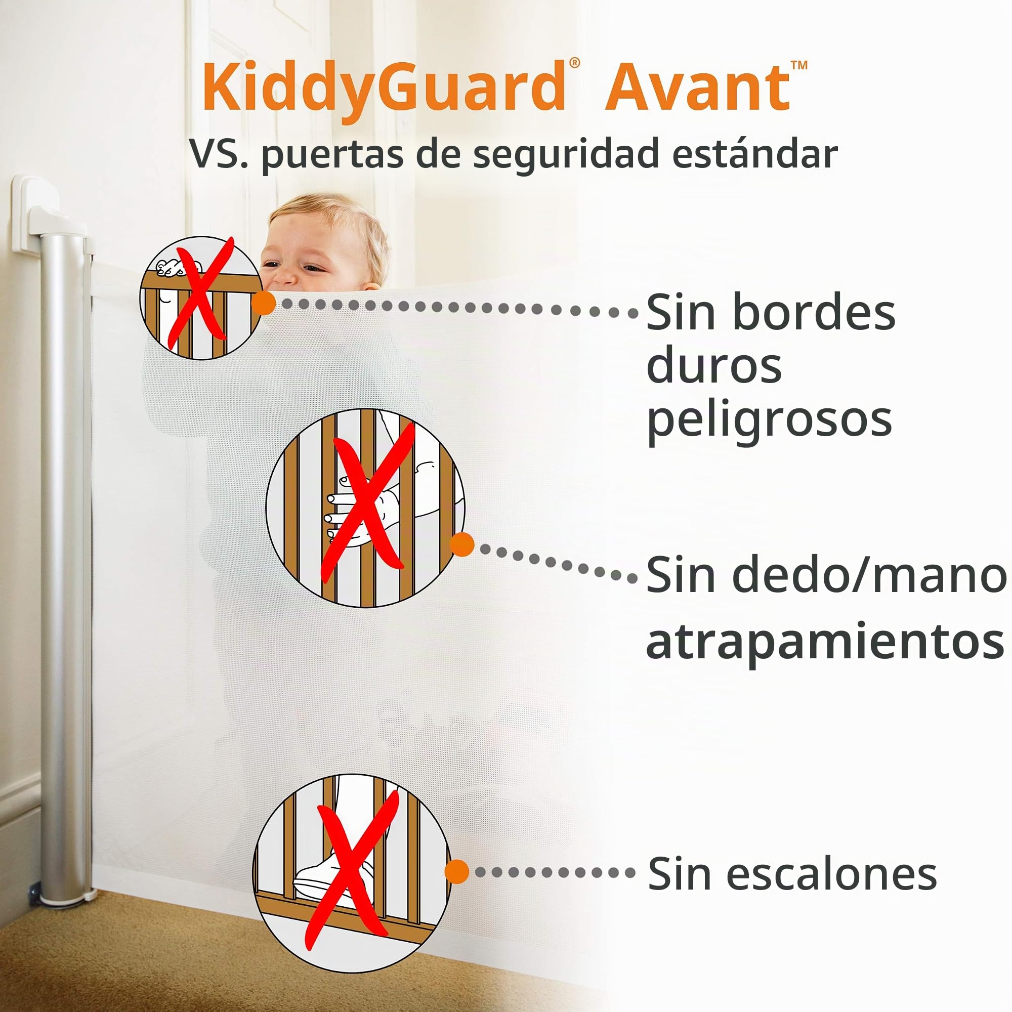 Lascal KiddyGuard Avant Barrera infantil elegante y discreta para escalera, red plegable y carcasa de aluminio cepillado, valla protectora, hasta 120 cm de ancho, negro