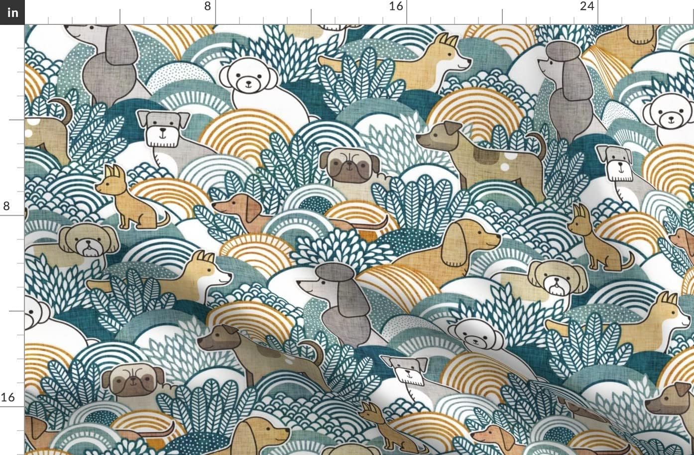 Spoonflower Fabric - Rescue Dogs Whimsical Puppies Corgi Chihuahua Dashchund Pug Shih Tzu Printed on Organic Cotton Sateen Fabric by The Yard - Sewing Quilting Apparel Home Decor