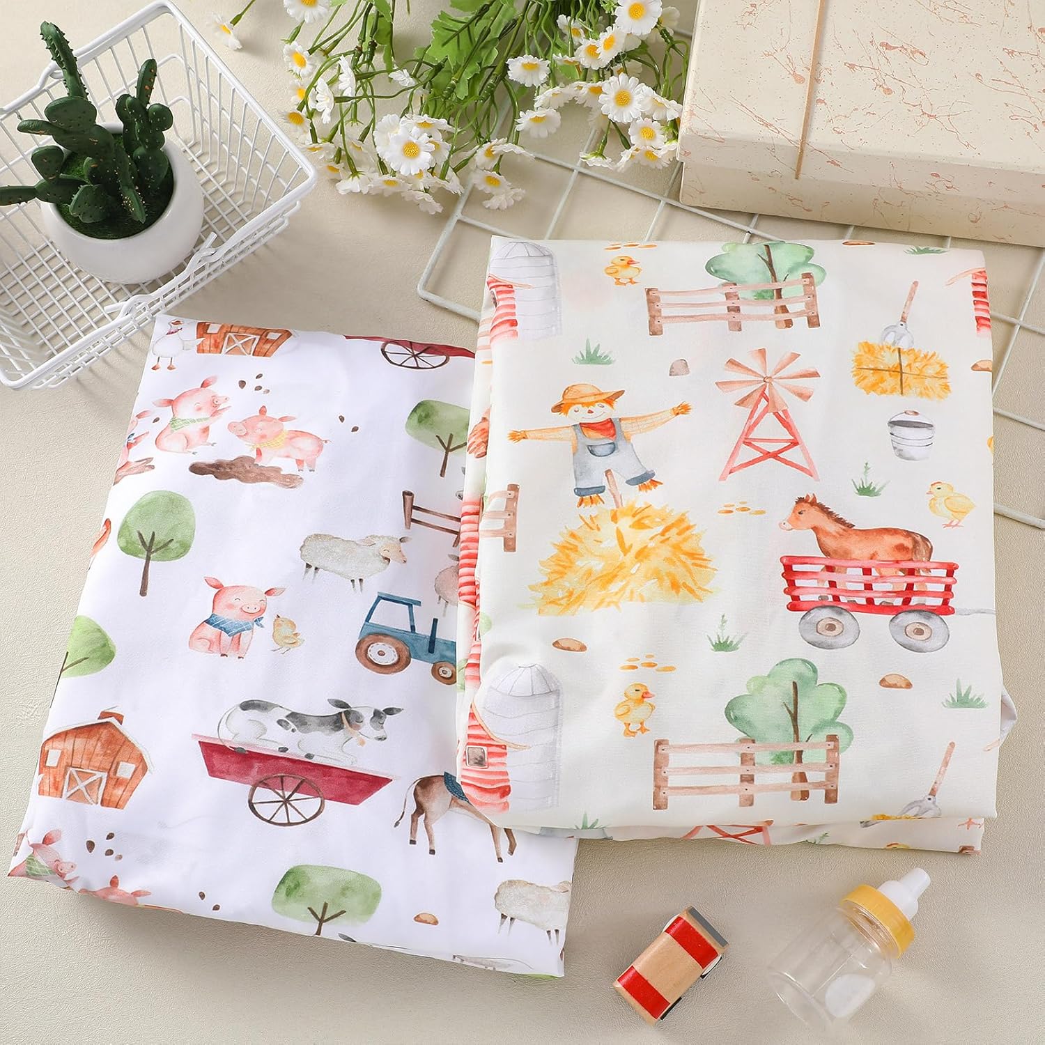 2 Pcs Farm Animal Crib Sheet Set 52 x 28 x 8 Inches Baby Sheet Newborn Bedding Nursery Crib Sheets for Girl Boys Baby Gifts for Toddler Mattresses - Image 6