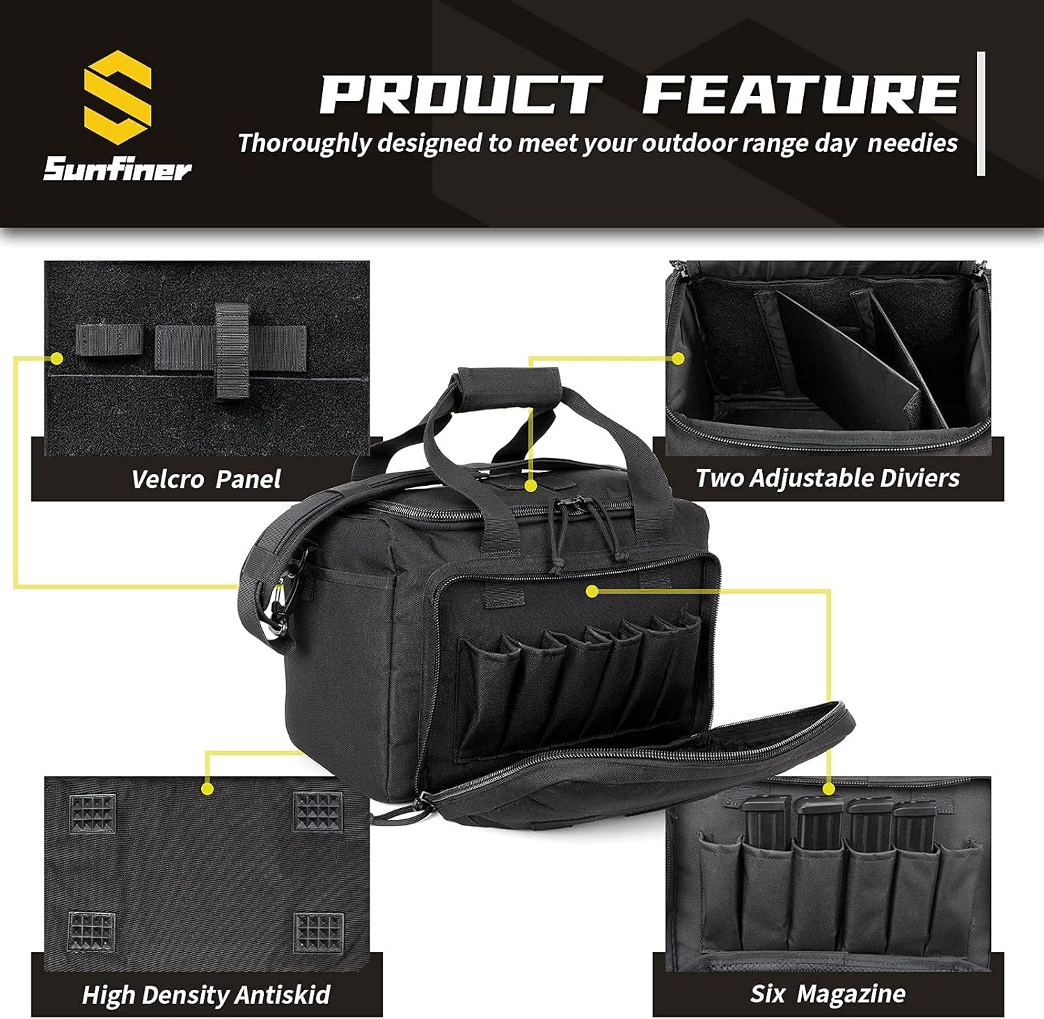 Sunfiner Multi-Function Tactical Gun Range Bag for Handguns and Ammo, Deluxe Padded Pistol Case with Magazine Gear Accessories Holsters & Pouch, for Hunting Shooting Range Outdoor Activities (Black) : Sports & Outdoors