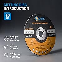 Vista 2 de S SATC 25 ruedas de corte de 3 pulgadas, rueda de corte de 3 pulgadas x 1/16 x 3/8 pulgadas, se adapta a cualquier herramienta neumática