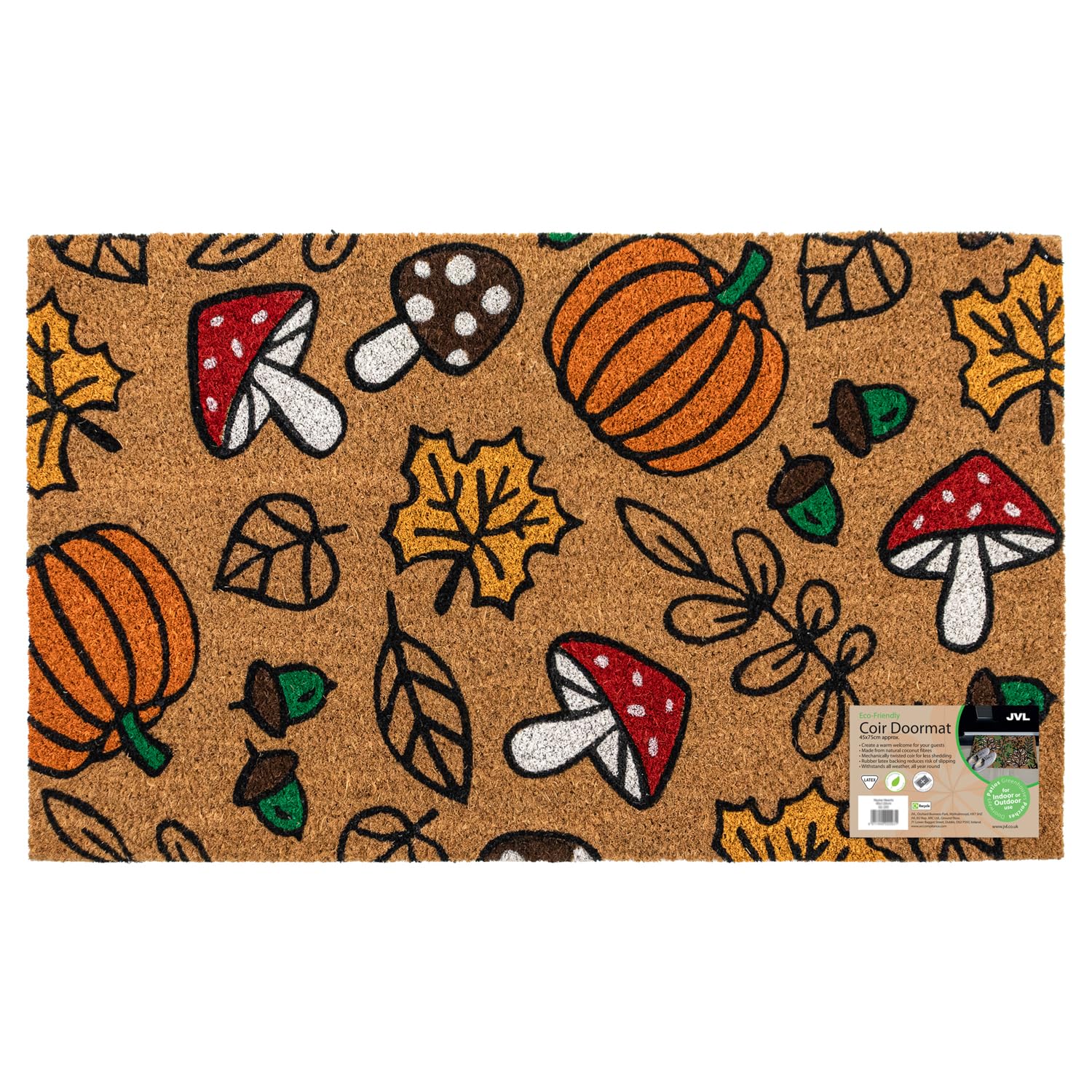 JVL Latex Doormat - Autumn Design - Brown - 40 cm x 75 cm