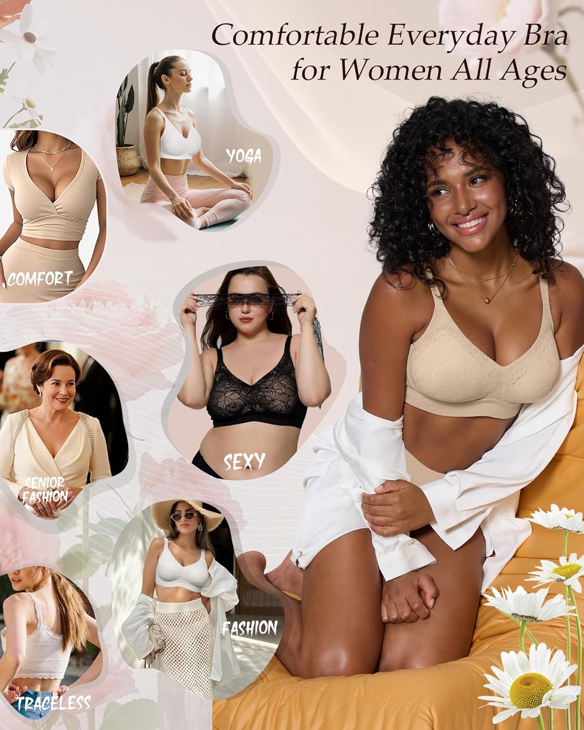 HORISUN Lace Jelly Bras for Women No Underwire Seamless Wireless V Neck Push Up No Wire Full Coverage Bralettes - Image 6