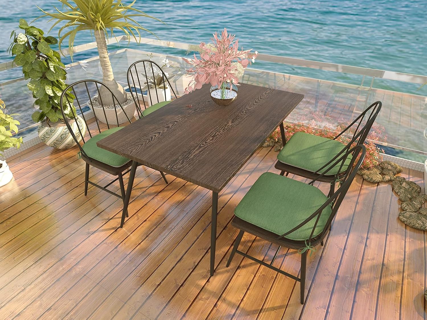 Outdoor Non Slip Chair Pad, Bistro U-Shaped Dining Chair Seat Cushions with Ties, 14x14 inch, Set of 2, (Navy Blue)