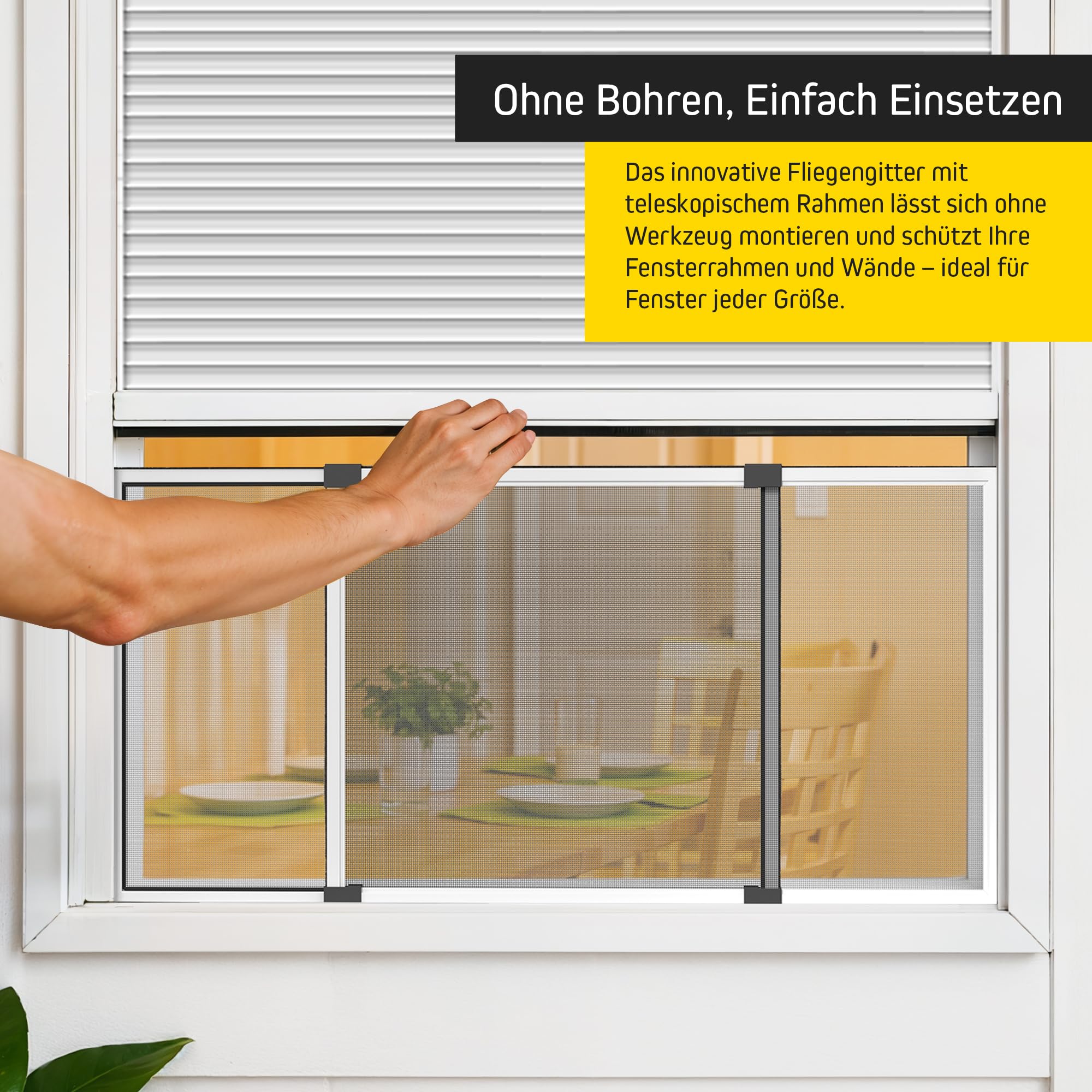 jarolift Insektenschutzrahmen Schiebfix Fliegengitter ohne Bohren für Fenster Türen mit Rollladen, Alurahmen, 75 x 50 cm (ausziehbar bis 142 cm), Weiß