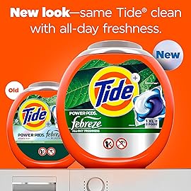 Tide Power Pods with Febreze Laundry Detergent Pacs, 45 Count, Botanical Rain Scent, All-Day Freshness