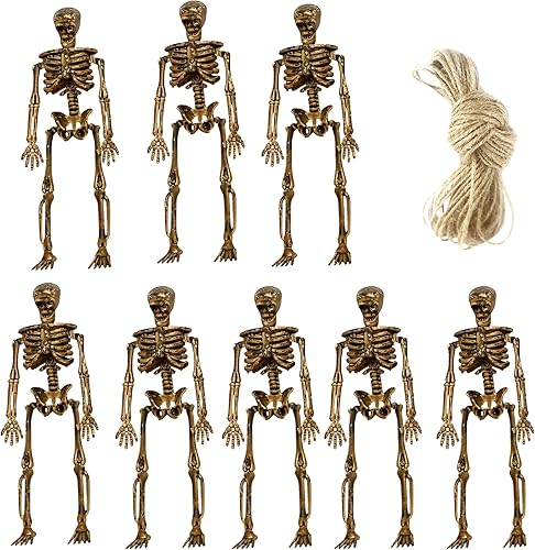 8 mini esqueletos de Halloween, guirnalda de esqueletos, esqueletos falsos con cuerda (32.8 pies), calavera de decoración de esqueleto de Halloween,