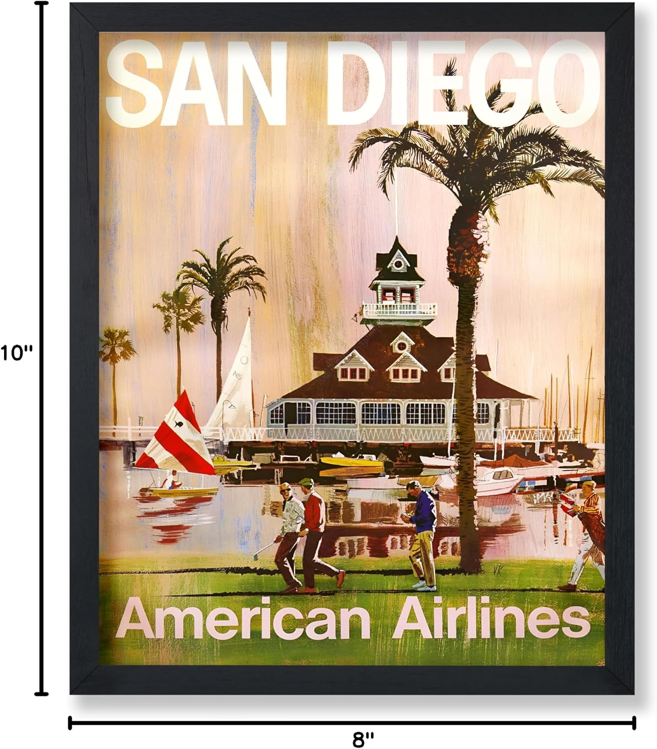 Poster Master Vintage Travel Poster - Retro San Diego Print - California Art - Chic Gift for Californian, Travel Lover - Coastal Wall Decor for Bathroom, Ocean or Beach House - 8x10 UNFRAMED Wall Art