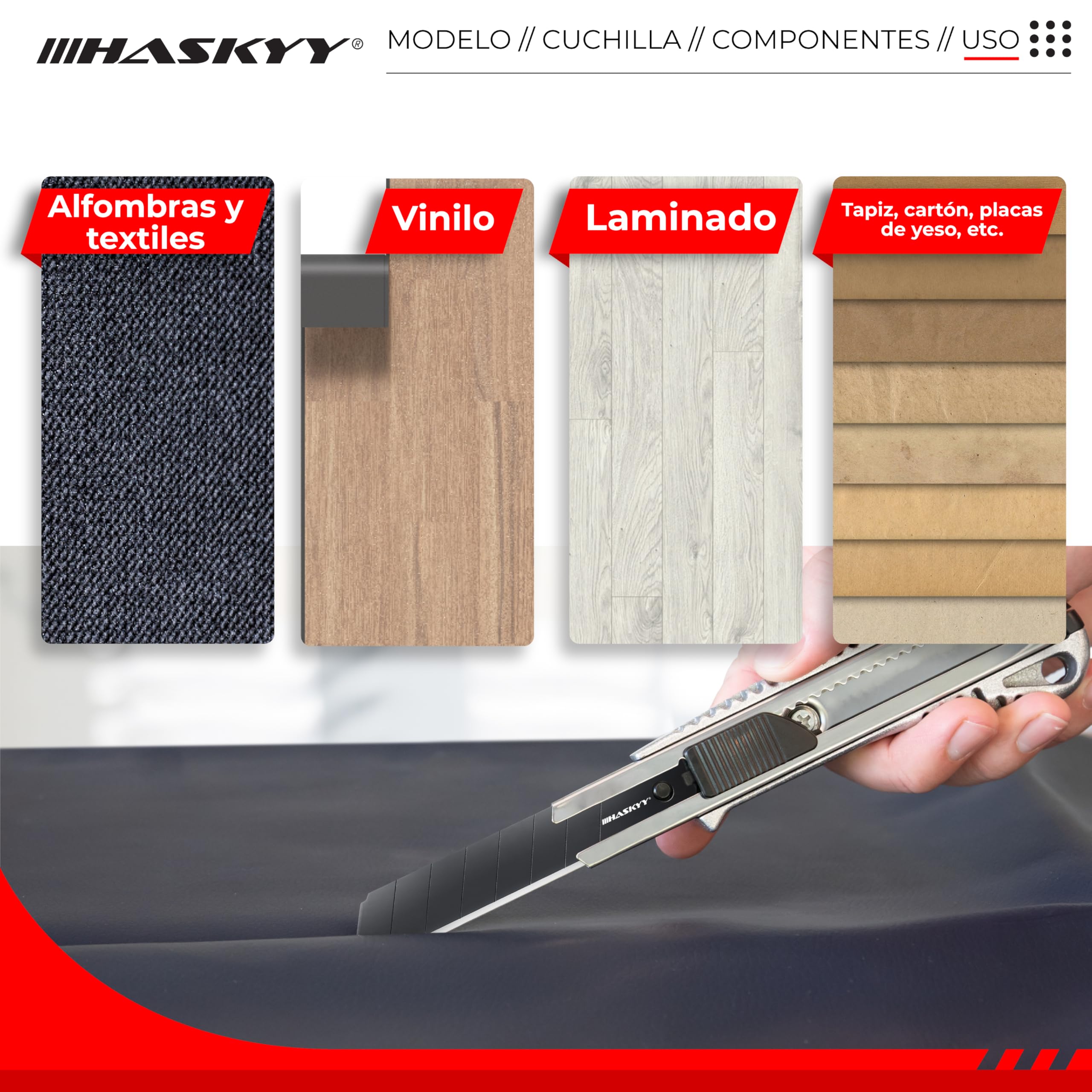 HASKYY Pack 2 Cúteres Profesionales 18mm + 5 Hojas SK5 Premium - Navajas de Seguridad con Auto-Lock