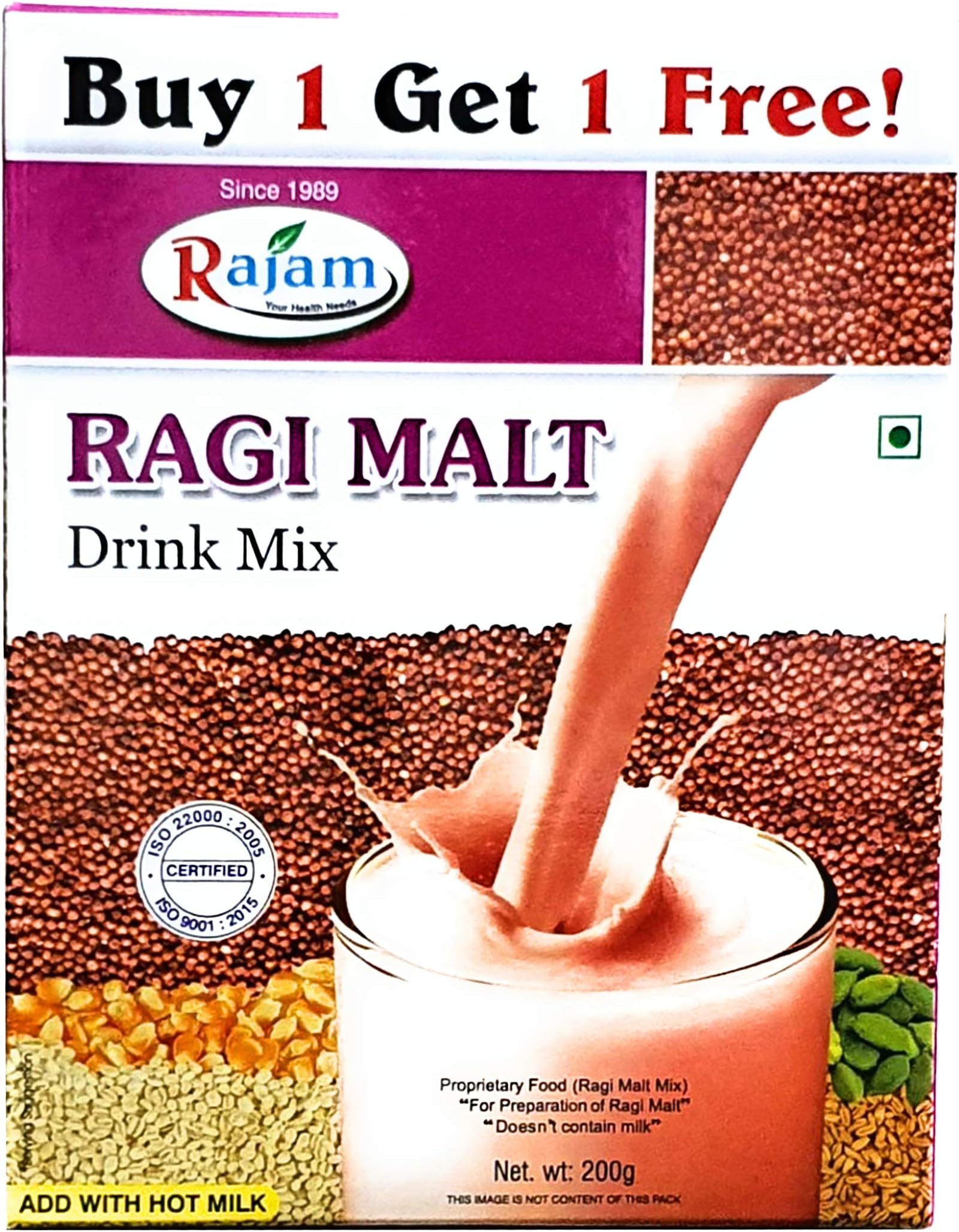 Rajam Ragi Malt Drink Mix 200G Box (Buy 1 Get 1 Free)