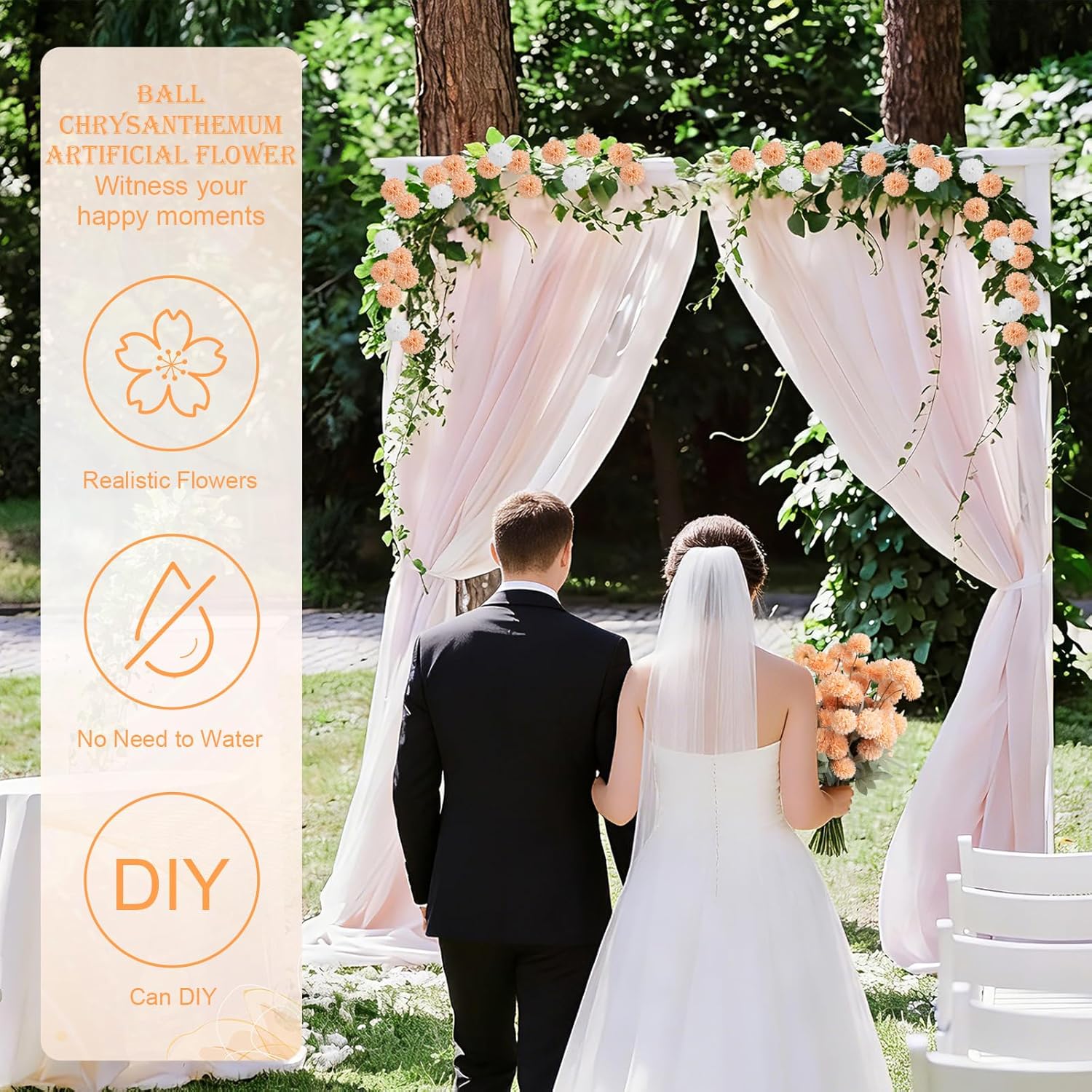 INQCMY Artificial Flowers 12pcs Ball Chrysanthemums for Weddings Silk with Stemsdiy Champagne Bouquets Indoor and Outdoor Decoration Kitchen Table Decor (Light Orange)