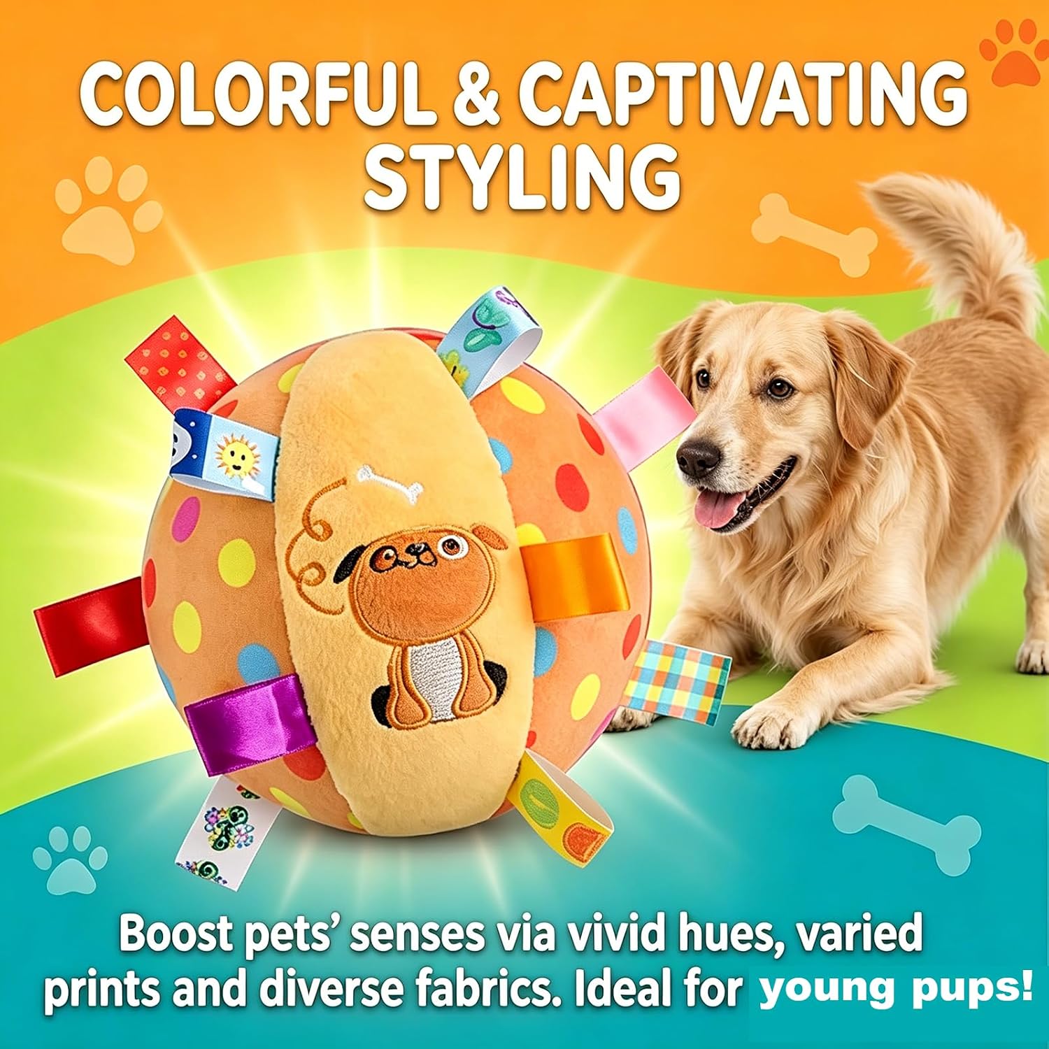 Colorful Squeaky Hanging Dog Training Toy, Squeaky Hanging Dog Toy, Dogs Ball with Ribbons and Bell, Pet Interactive Fetch Toys for Small Medium (Dog) Dog Training Toy