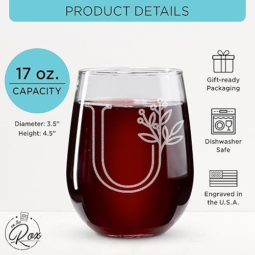 Miniatura 67 de On The Rox Drinks Regalos con monograma para mujeres y hombres – Letra A-Z inicial grabada monograma copa de vino sin tallo, regalo de vino