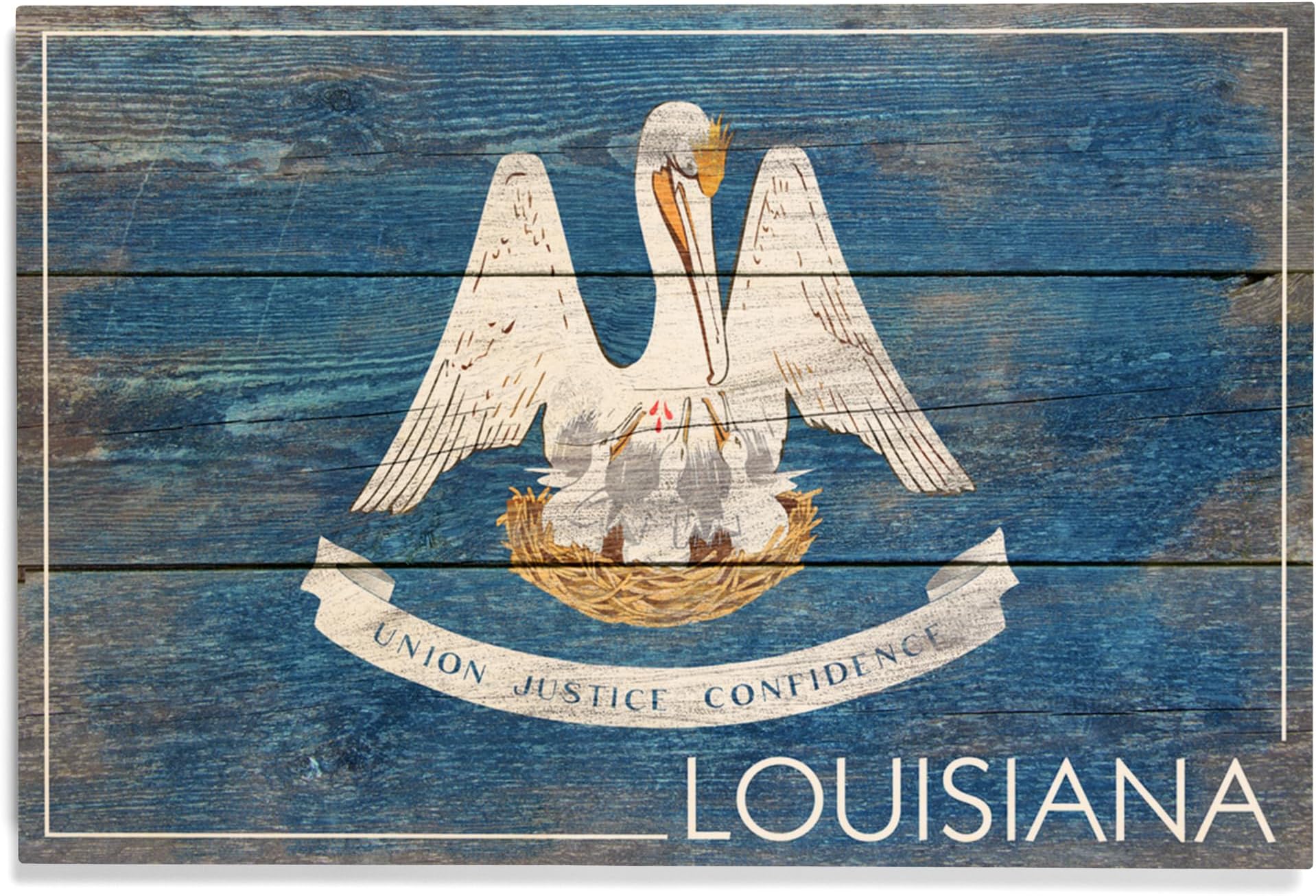 Lantern Press 12x18 Inch Premium Wood Sign, Ready to Hang Wall Decor, Rustic Louisiana State Flag