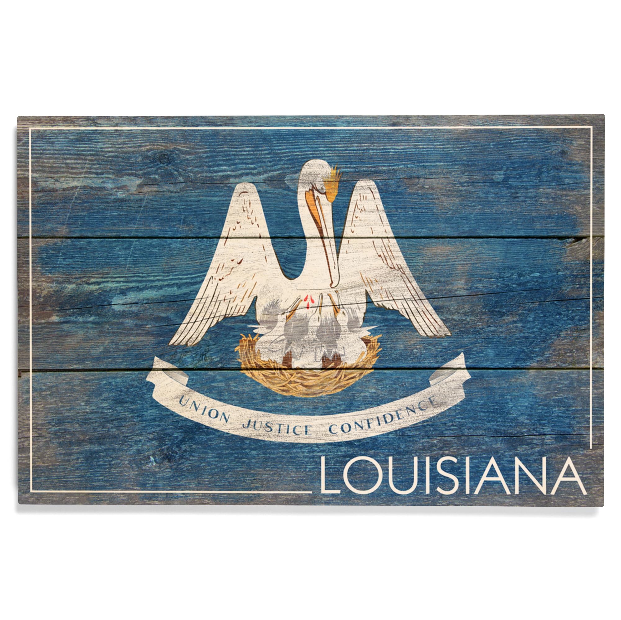 Lantern Press 12x18 Inch Premium Wood Sign, Ready to Hang Wall Decor, Rustic Louisiana State Flag
