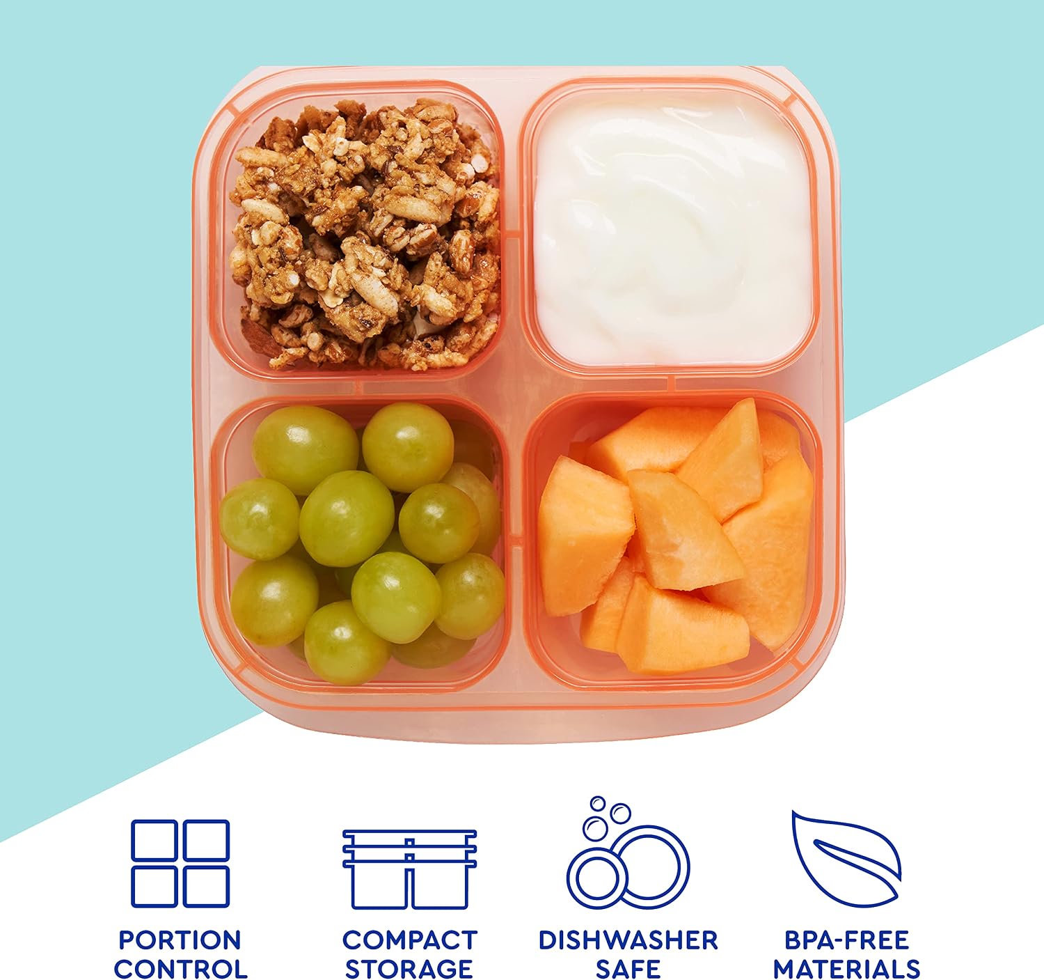 EasyLunchboxes - Bento Snack Boxes - Reusable 4-Compartment Food Containers for School, Work and Travel, Set of 4 (Pastels)