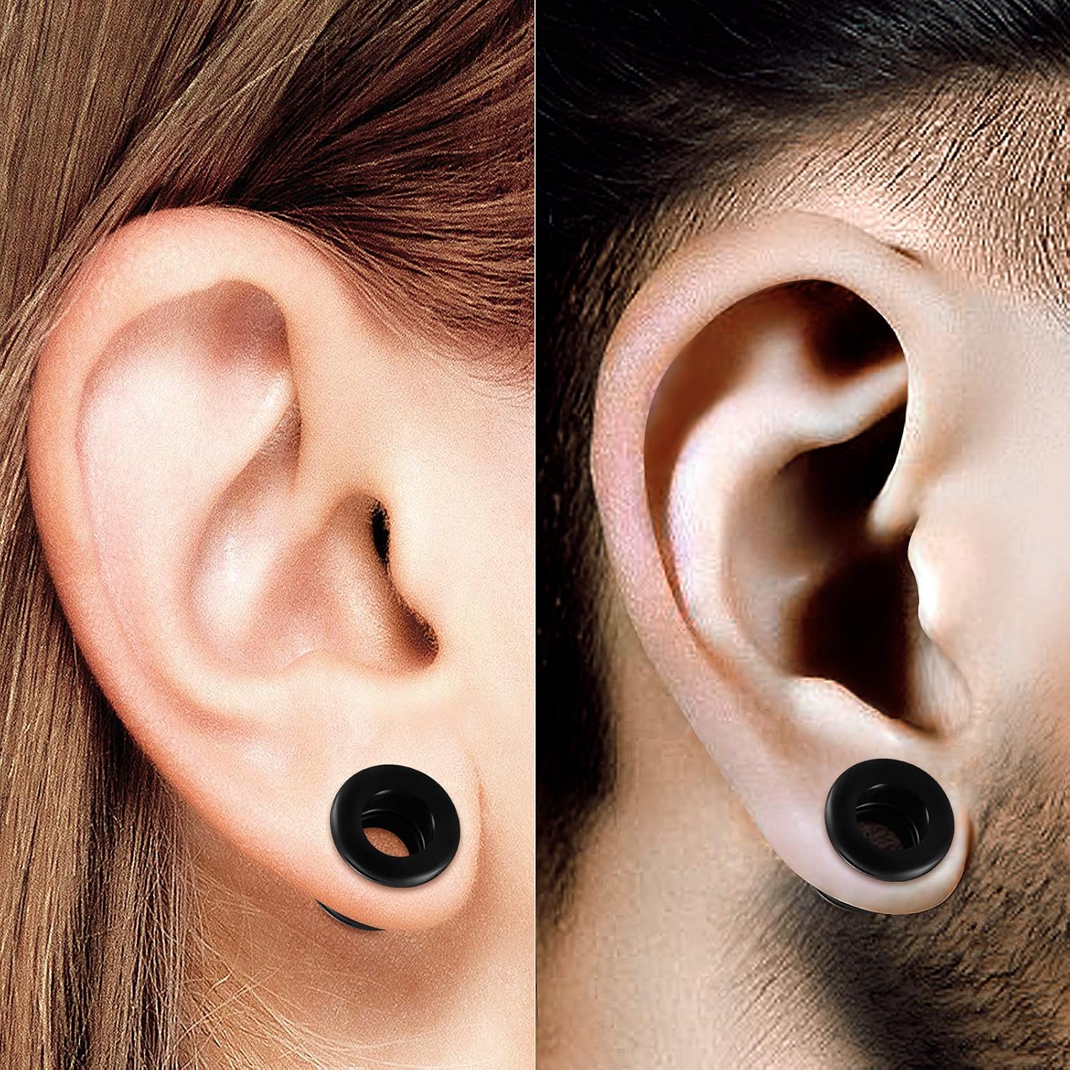 Pair of Black Silicone Double Flared Saddle Piercing Jewelry Stretcher Ear Ring Lobe Earring Flesh Tunnel Plugs