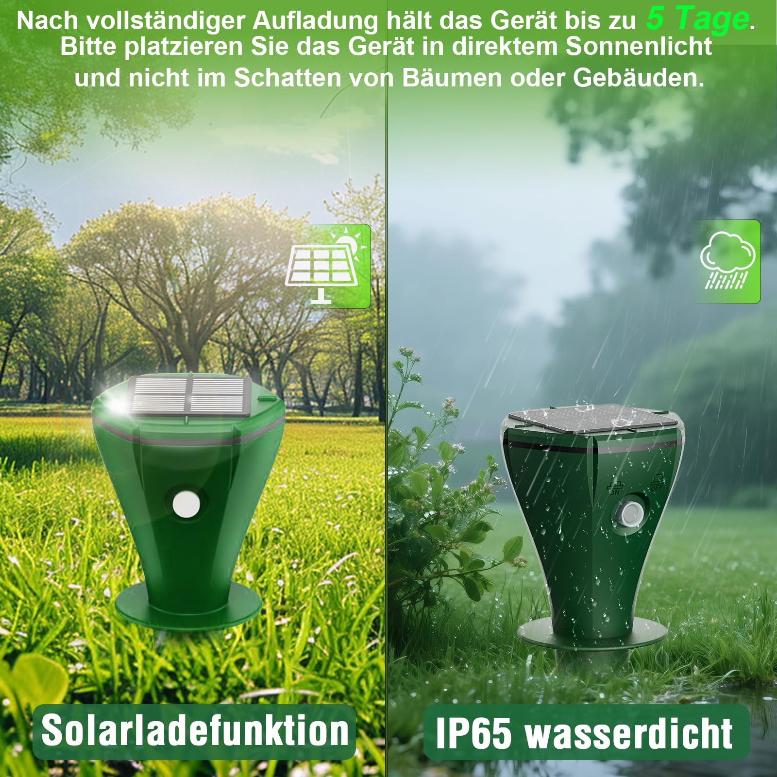 Maulwurf Vertreiber Solar, 2 Stück Wühlmausschreck Maulwurfschreck für Vertreibung von Maulwürfen, Erdhörnchen, Wühlmäusen aus Gärten, Wasserdicht IP65-Grün