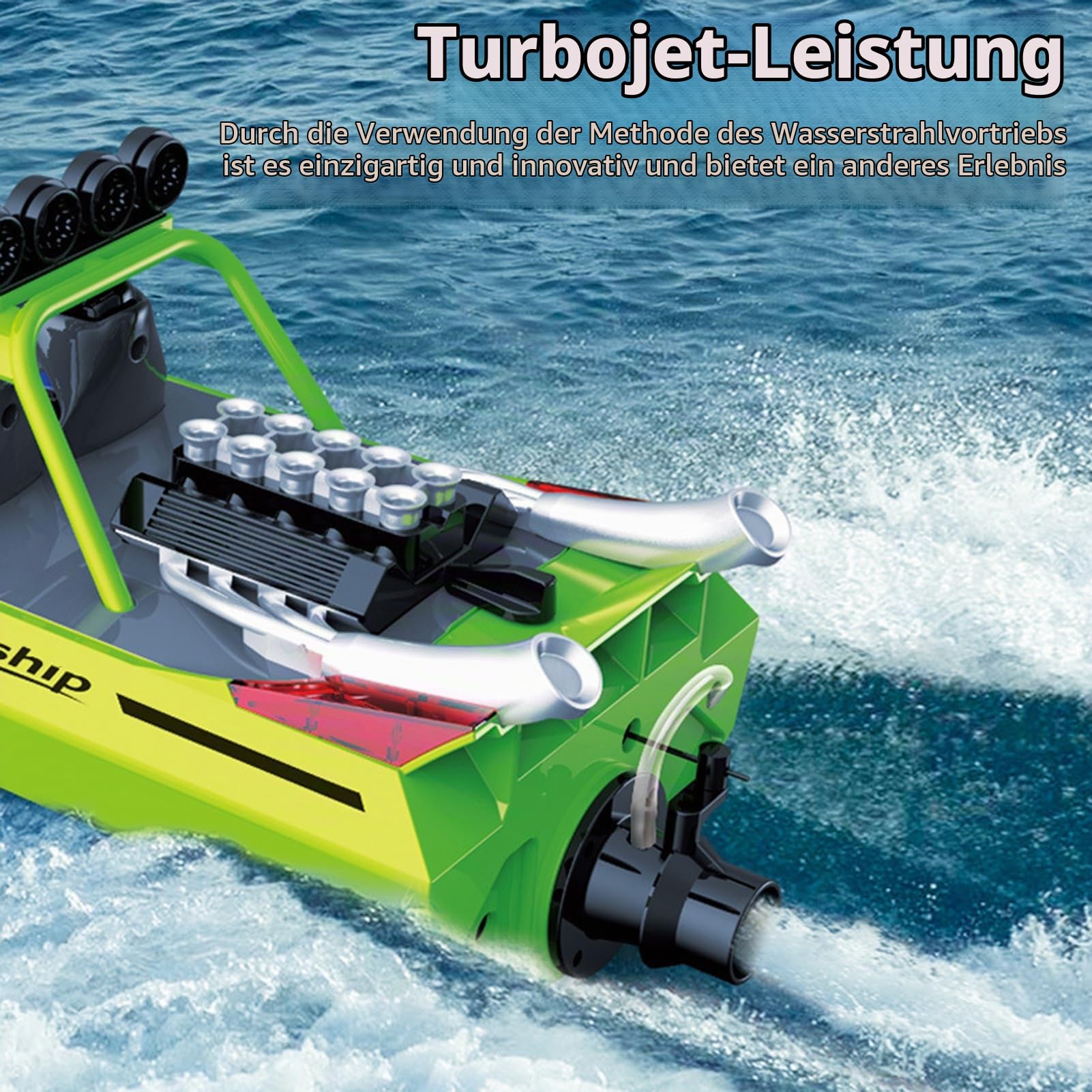 Goolsky Ferngesteuertes Boot, 2,4 GHz, 28 km/h, ferngesteuertes Schiff, Erinnerung an niedrigen Batteriestand/Überstandserinnerung/Wassergekühlte Kühlung/Anti-Rollover/Turbojet Power