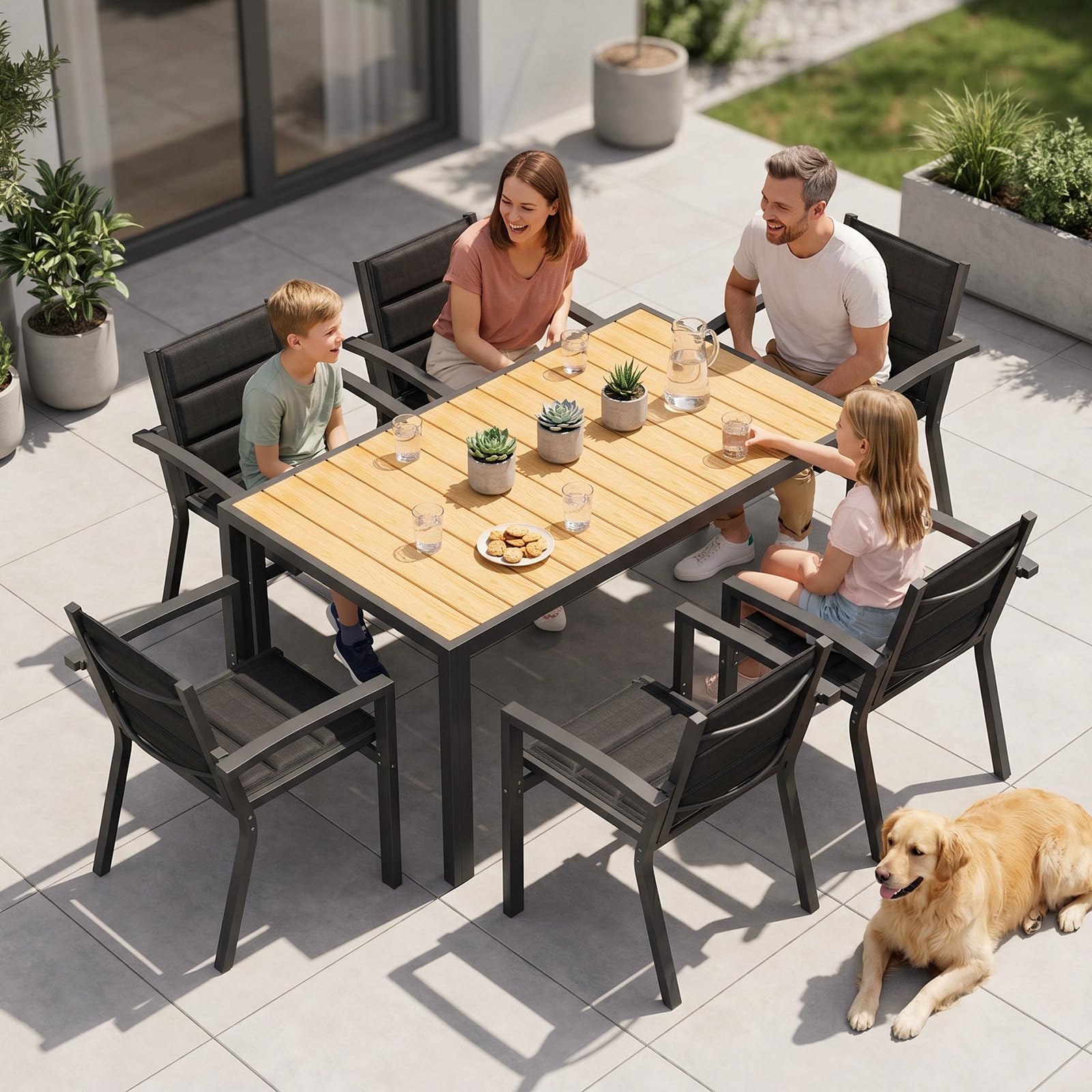JUMMICO Lot de 2 Chaises de Jardin en Aluminium avec Assise et Dossier Moelleux ｜ Empilables ｜ Rangeables sous Table ｜ Charge 160 kg ｜ Idéales pour Salon de Jardin Extérieur, Cour et Balcon,Gris Foncé