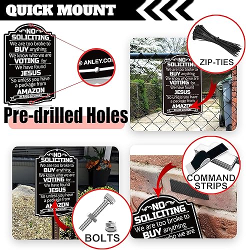 Miniatura 4 de ANLEY Letrero de aluminio con texto en inglés "No Soliciting", de 12 x 8 pulgadas, resistente a la intemperie, para casa y negocios, placa de metal