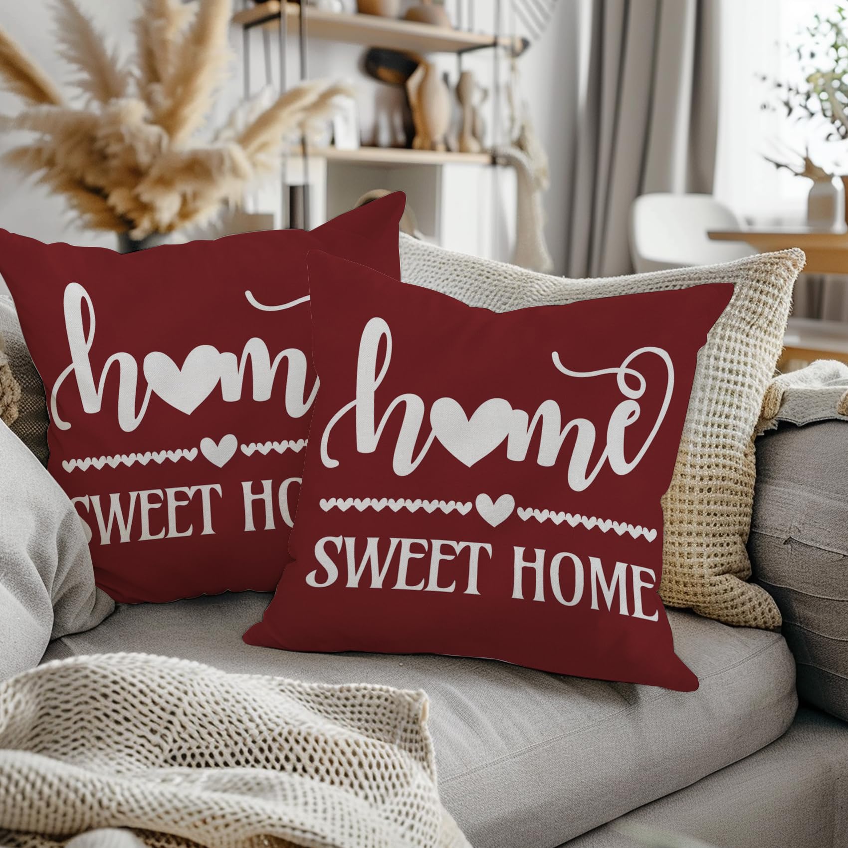 Mitefu - Federa per cuscino a quadretti classici, con chiusura a zip, set di 4 pezzi, colore: rosso, 45 x 45 cm