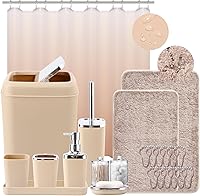 Vista 13 de Juego de accesorios de baño negro, juego de 9 piezas con cubo de basura, bandeja, dispensador de jabón, soporte para cepillo de dientes, taza