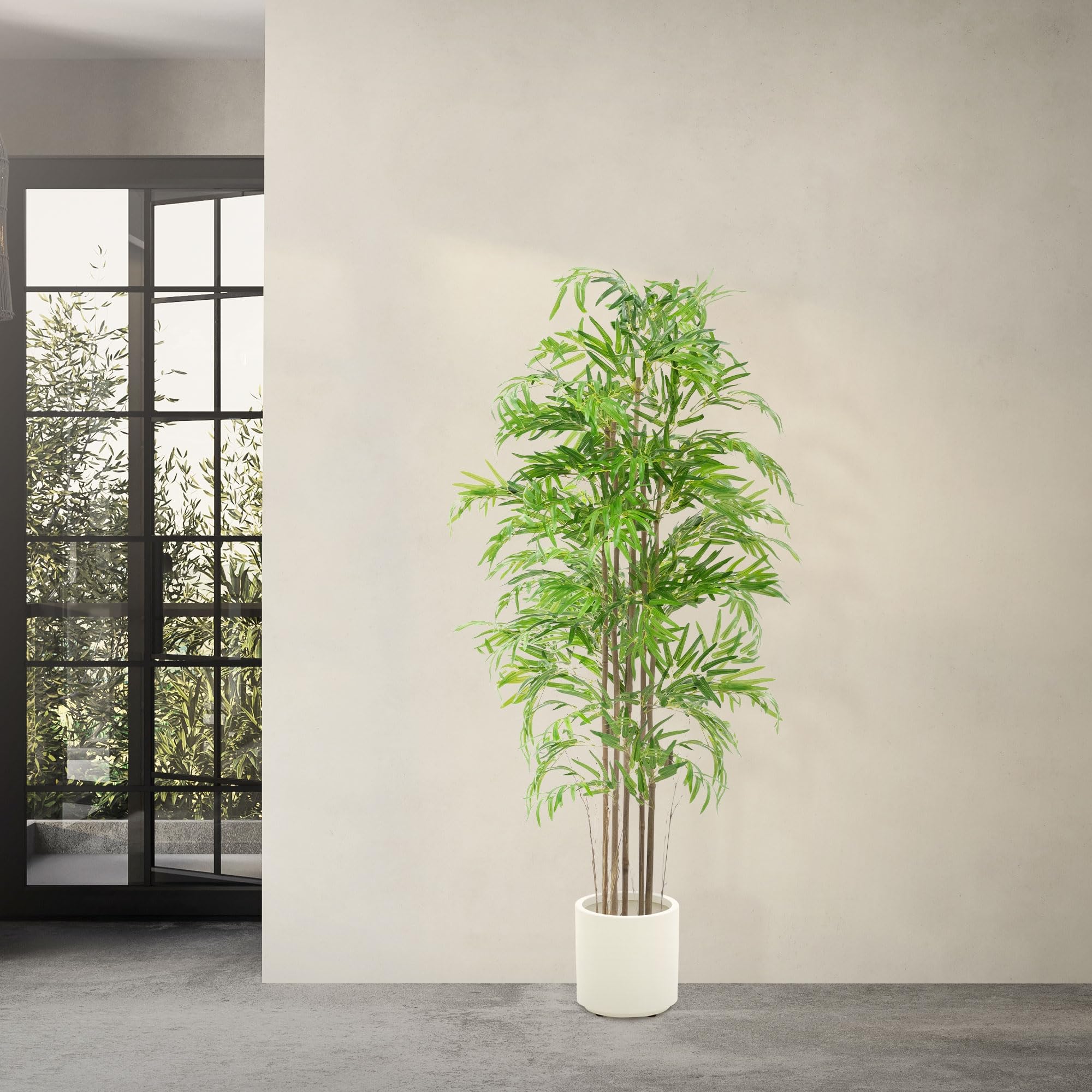 ML-Design sztuczny bambus 180 cm duza roslina dekoracyjna z naturalnym drewnianym pniem Plastikowa roslina w doniczce idealna do wnetrz i na zewnatrz wyglada jak prawdziwe drzewo do salonu czy biura
