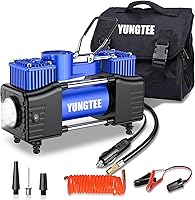 Vista 10 de YUNGTEE Inflador de neumáticos amarillo, bomba de inflado de doble cilindro resistente, bomba de inflado de accionamiento directo, bomba