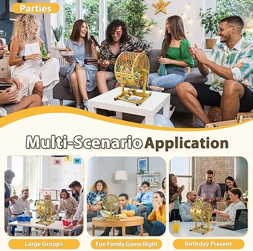 Miniatura 7 de Aufg - Juego de bingo de abeto, juego de bingo incluye jaula de bingo grande, fichas transparentes coloridas, 30 tarjetas mixtas y 75 bolas de