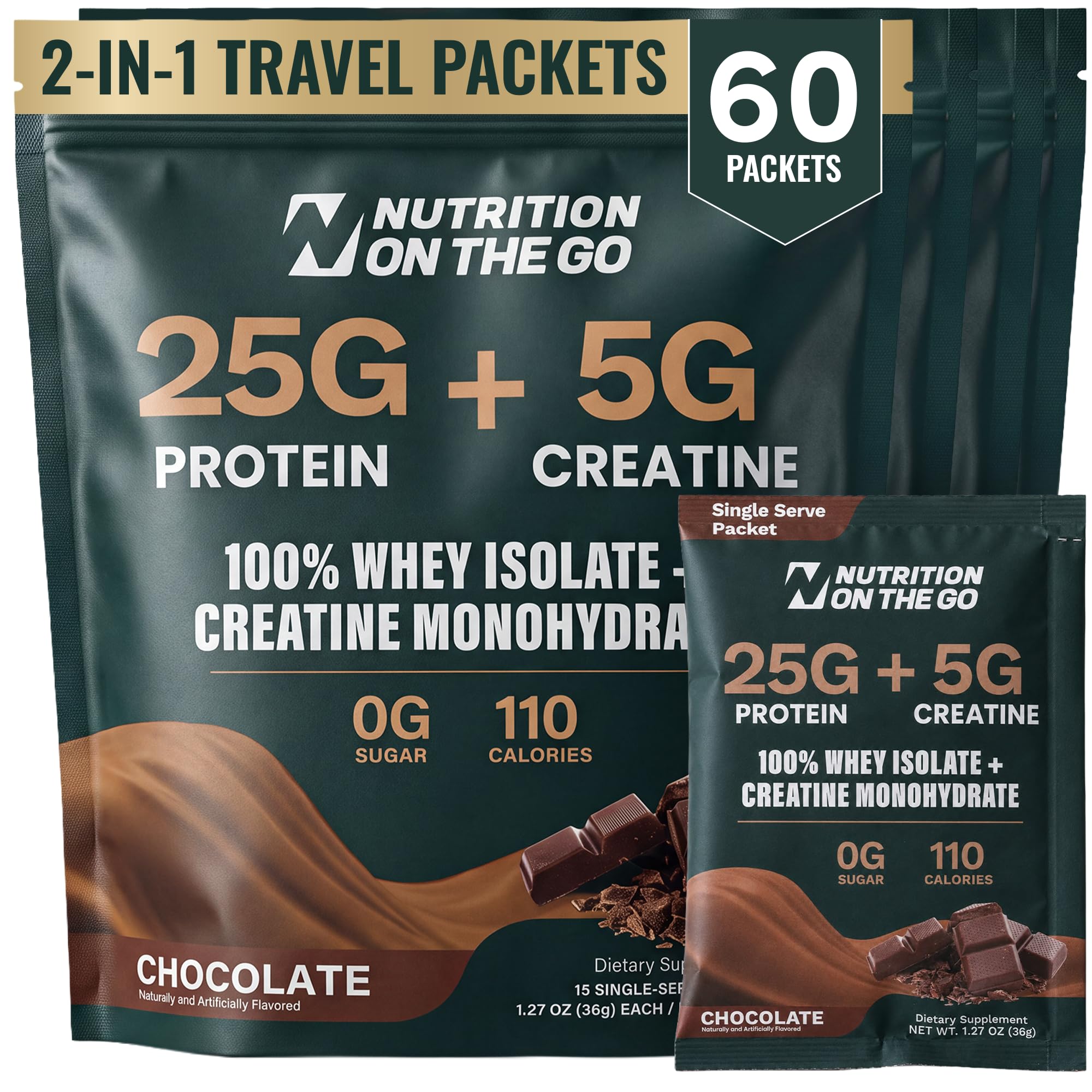 2-in-1 Whey Protein Isolate + Creatine Travel Packets, Chocolate, 15 Pack — Amazon image 21
