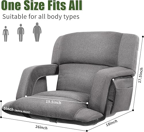 Miniatura 2 de Sillas de estadio plegables extra anchas con respaldo y cojín, diseño estilo sofá, 6 posiciones reclinables, asientos impermeables (1, gris, 26