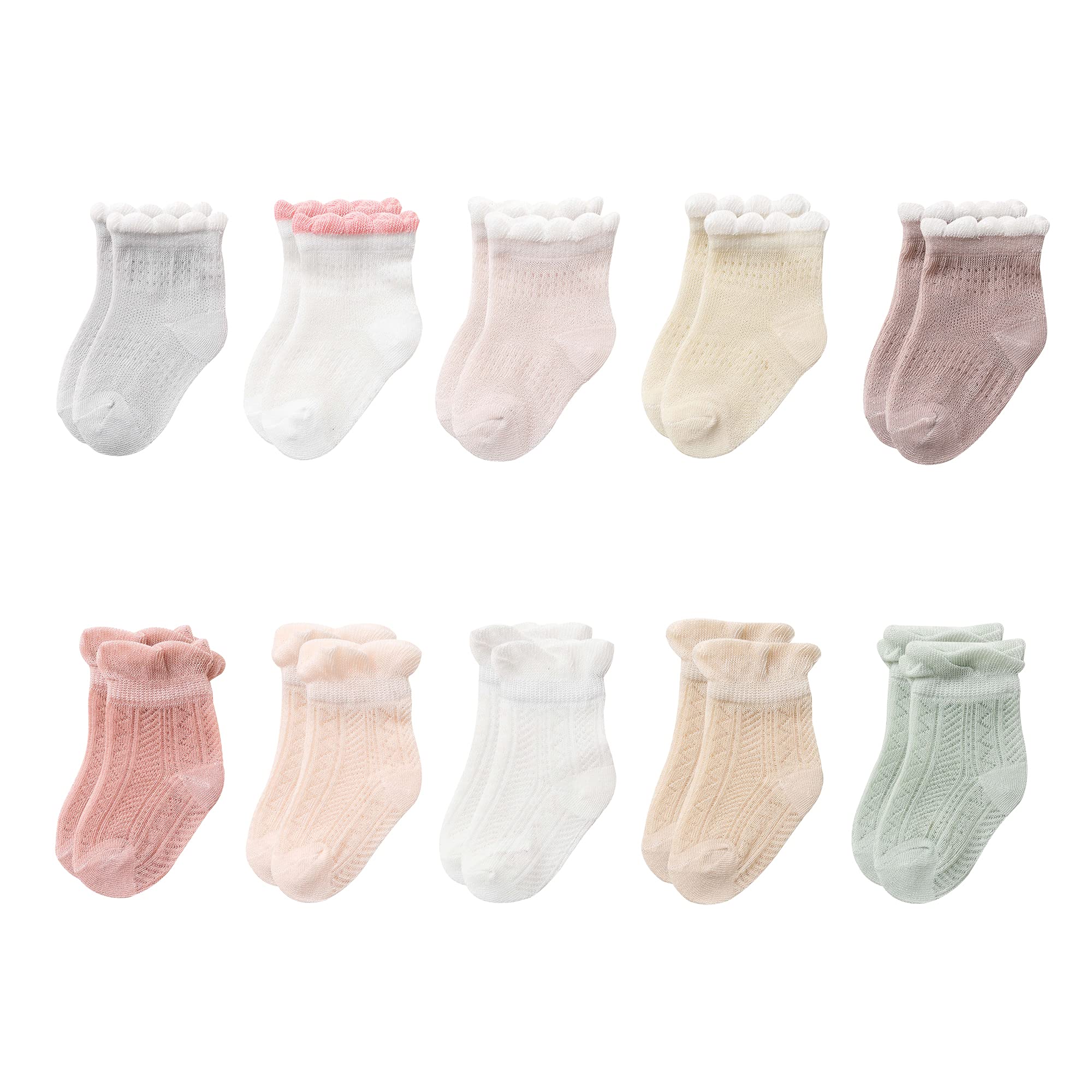 VWU Baby Socks Cotton Ankle Breathable Mesh Thin Summer Socks for Infant Toddler Girl Boy 10 Pack 0-5T