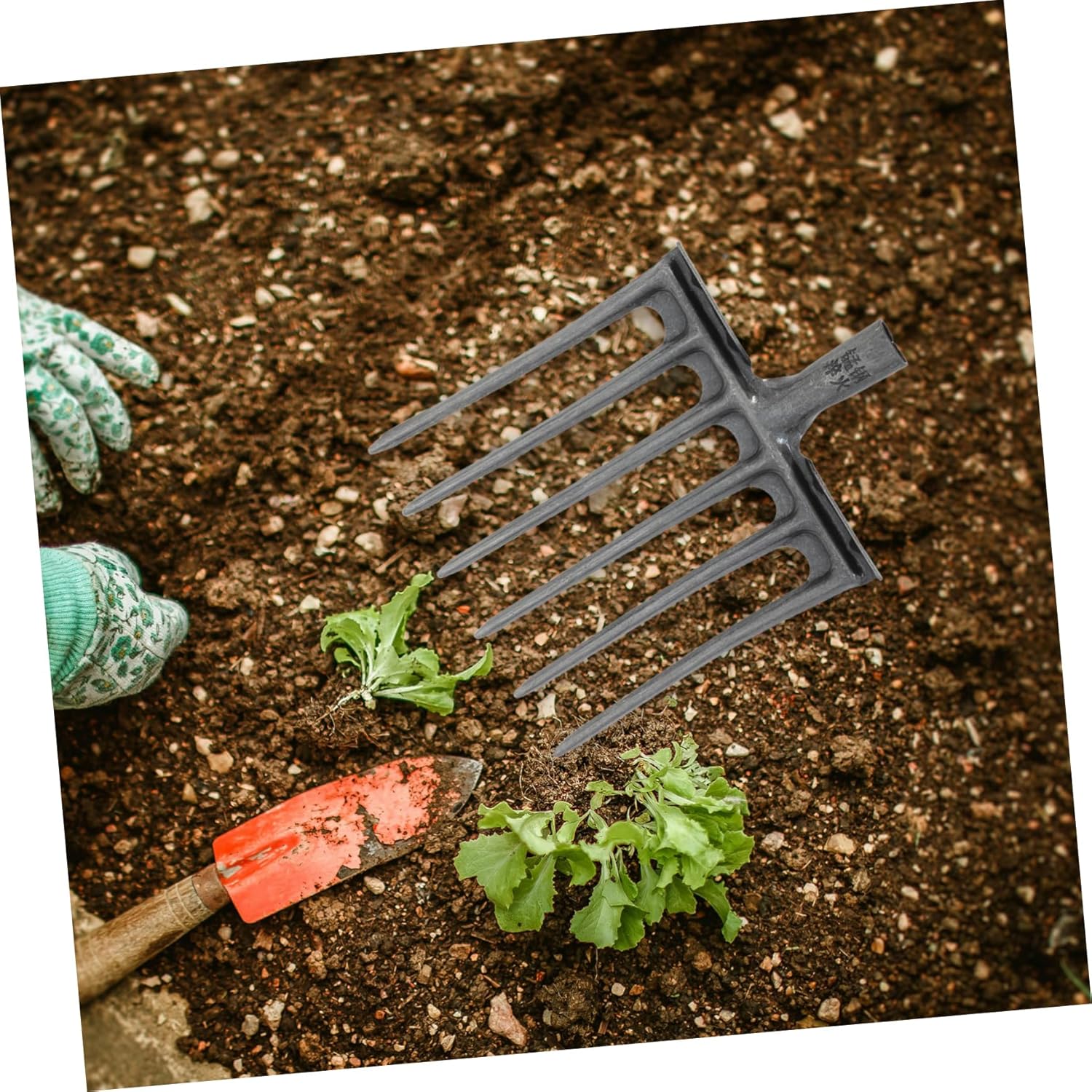 VICASKY Steel Four-Tooth Fork for Agricultural Soil Turning Heavy Duty Metal Rake Head for Gardening and Farm Use Essential Tool for Plowing and Manure Management