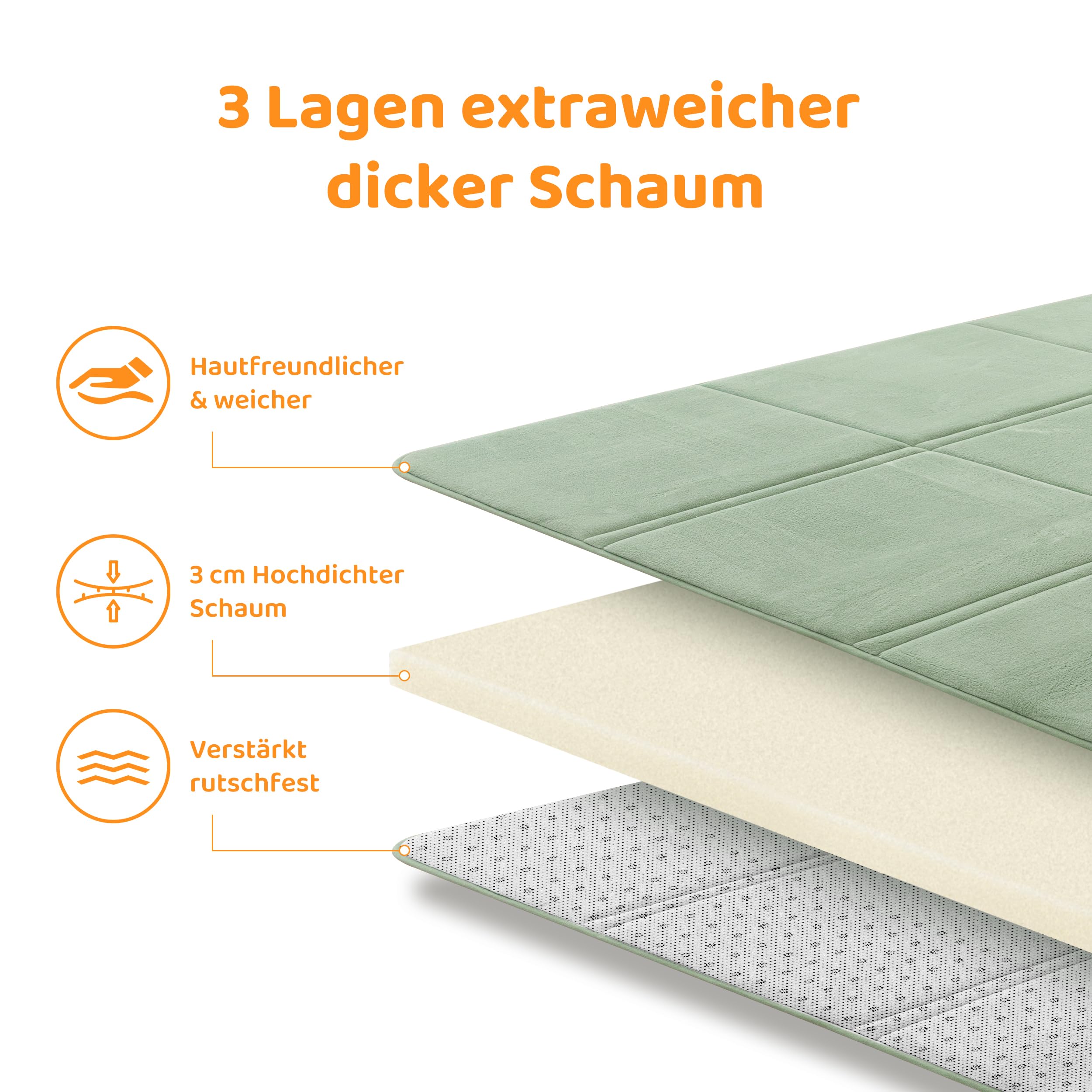 BYBYME 3cm Dicke Faltbare Krabbelmatte Baby, 120x180cm Spielmatte mit Rutschfester Unterseite, Weiche Bodenmatte aus Memory-Schaum für Babys, Kinder & Kleinkinder, Ideal für Wohnzimmer & Yoga, Grün