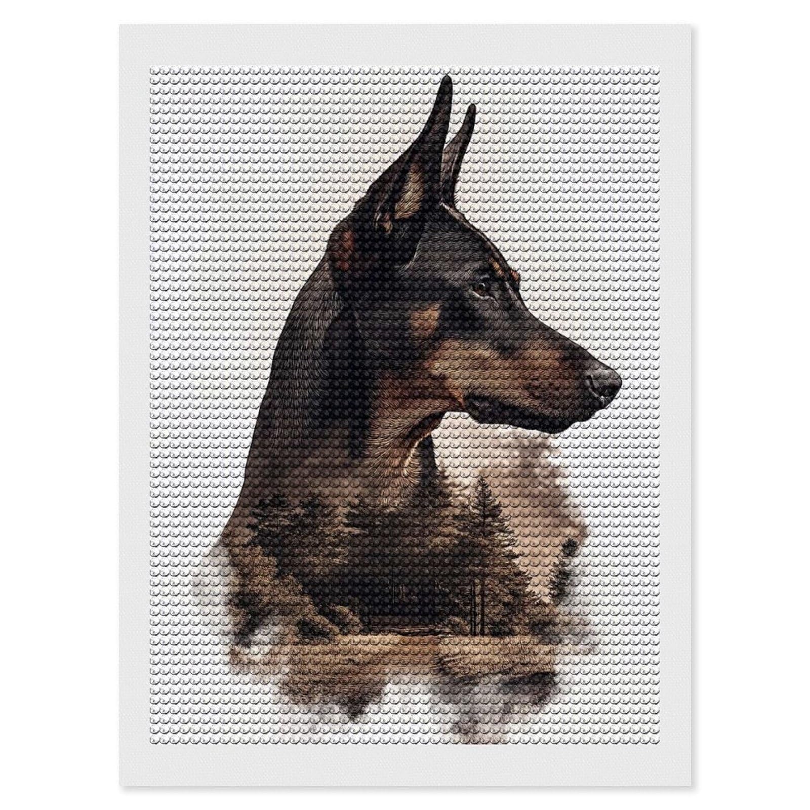 Junmoney Doberman with Forest Background DIY Diamond Art Canvas Kit 12"x16", for Adults, Decorate Your Room, Gift Idea, Modern Decor, Finish and Display