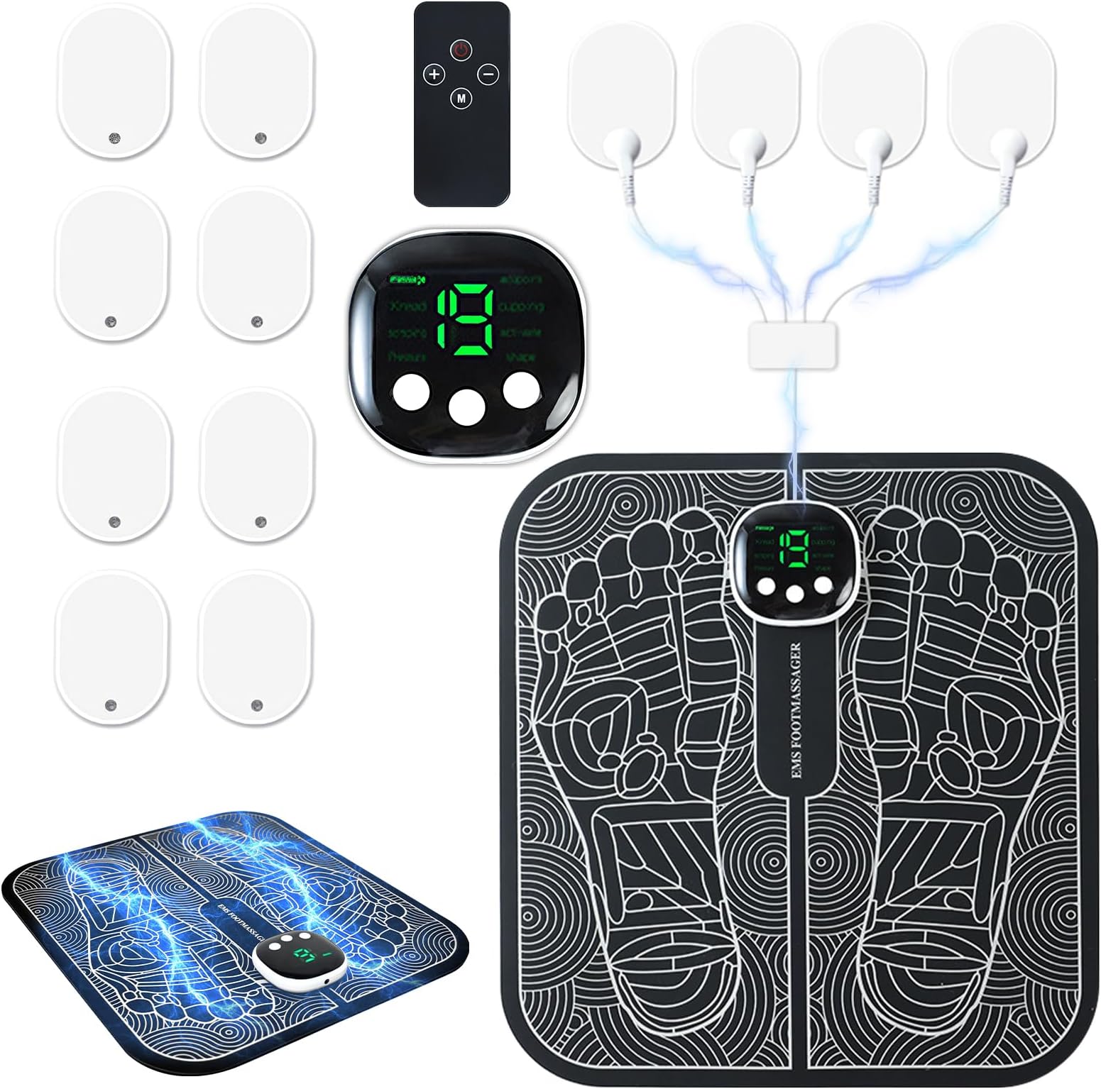 2026 release, Enhanced EMS / 150% more conductivity. EMS Foot Mat, Foot Care, Foot Relaxation, Foot Training, 8 Training Modes, 19 Levels of Intensity, 20 Minutes Automatic Timer, Panel & Remote