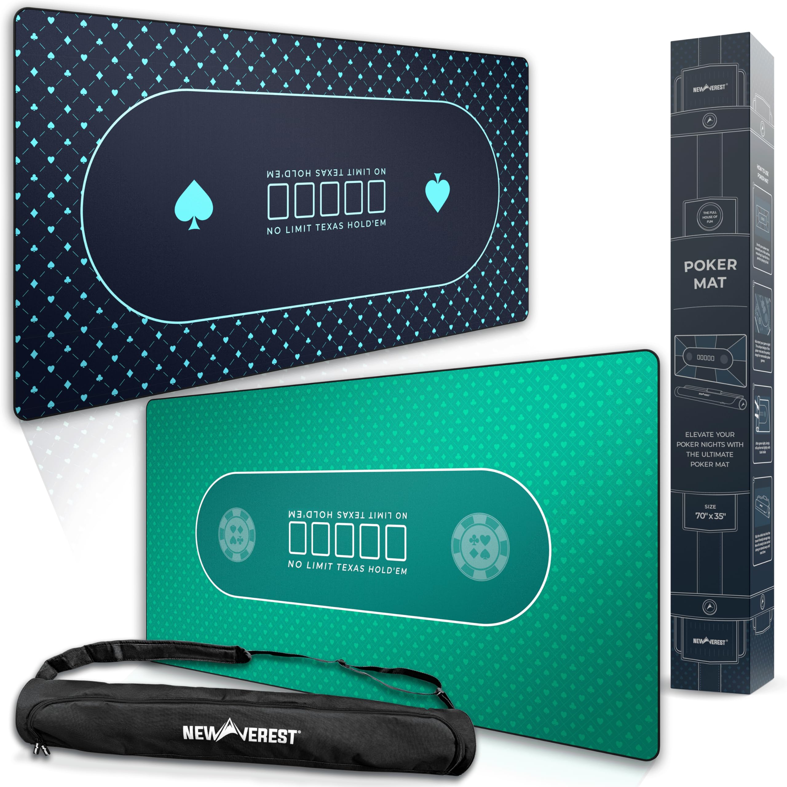 Newverest 2-in-1 Poker Gift Set: Texas Hold'em Poker Mat Royal Blue + Traditional Green | 70" x 35"
