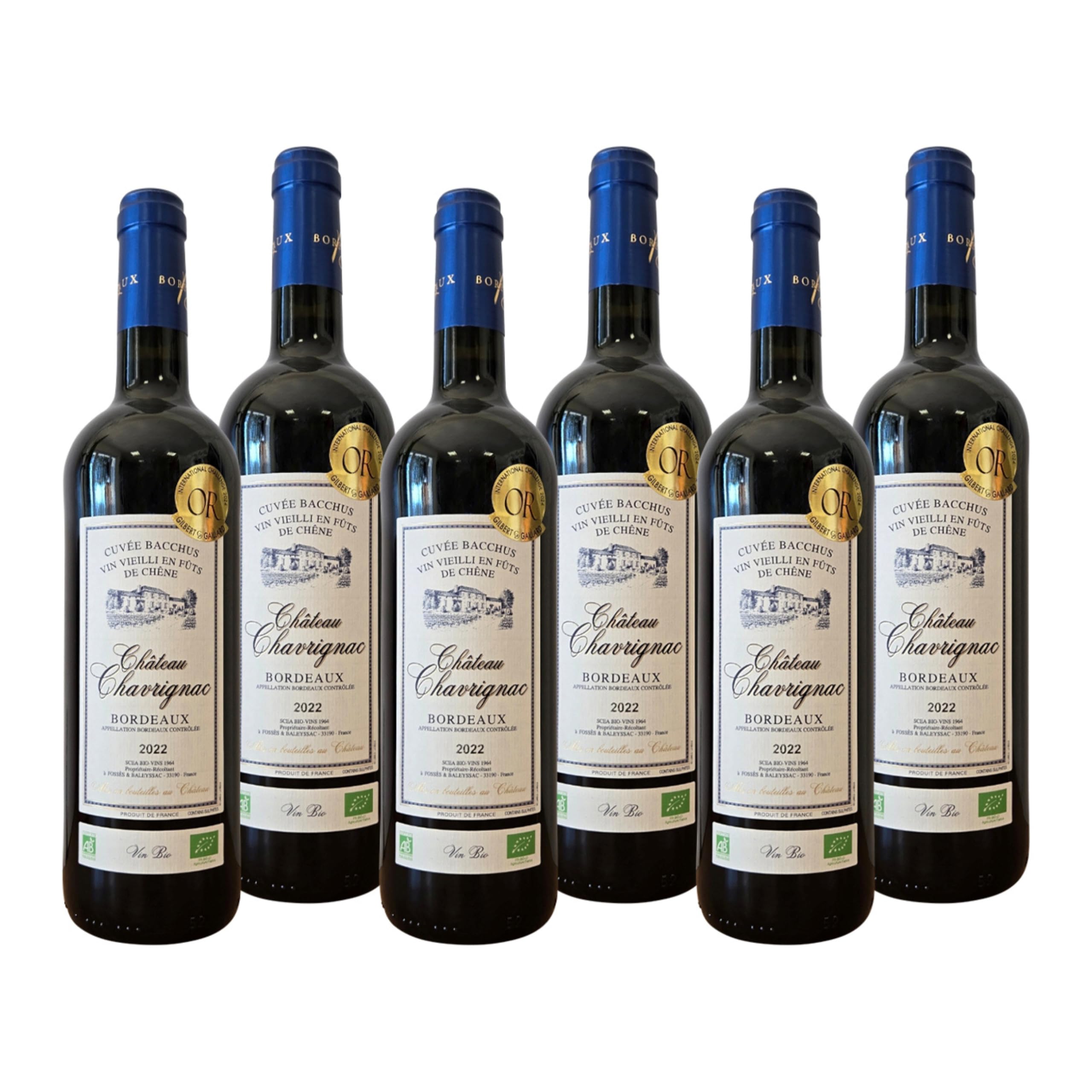 Château Chavrignac - Grand Vin de Bordeaux Rouge AOC Bio - Médaillé Or - Cuvée Bacchus 2022- Cultivé en Biodynamie - Cabernet Sauvignon - Bouteille de 75cl (6)