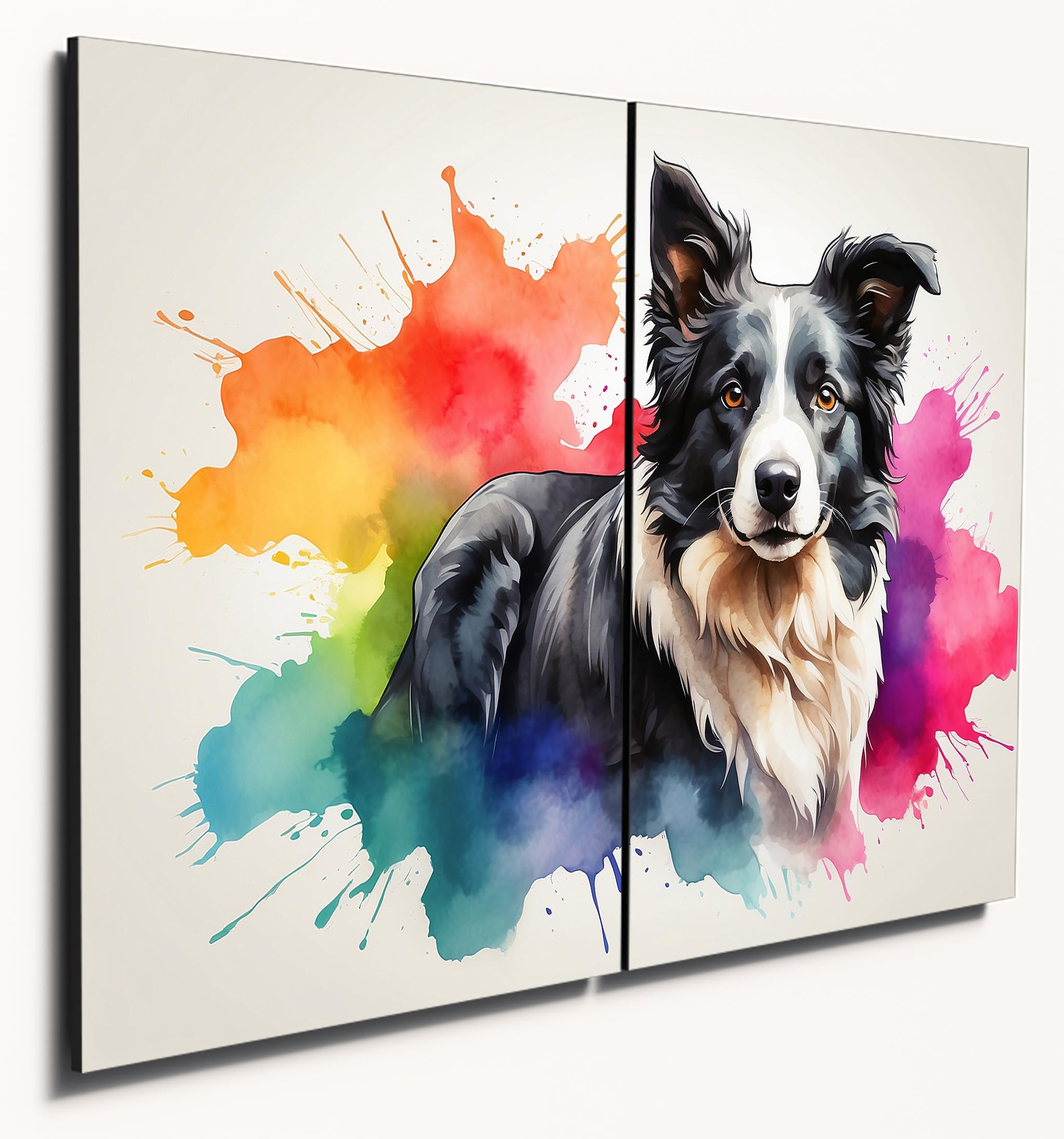 The Plum Penguin Border Collie Watercolor Wooden Wall Art, Dual A4 MDF Panels