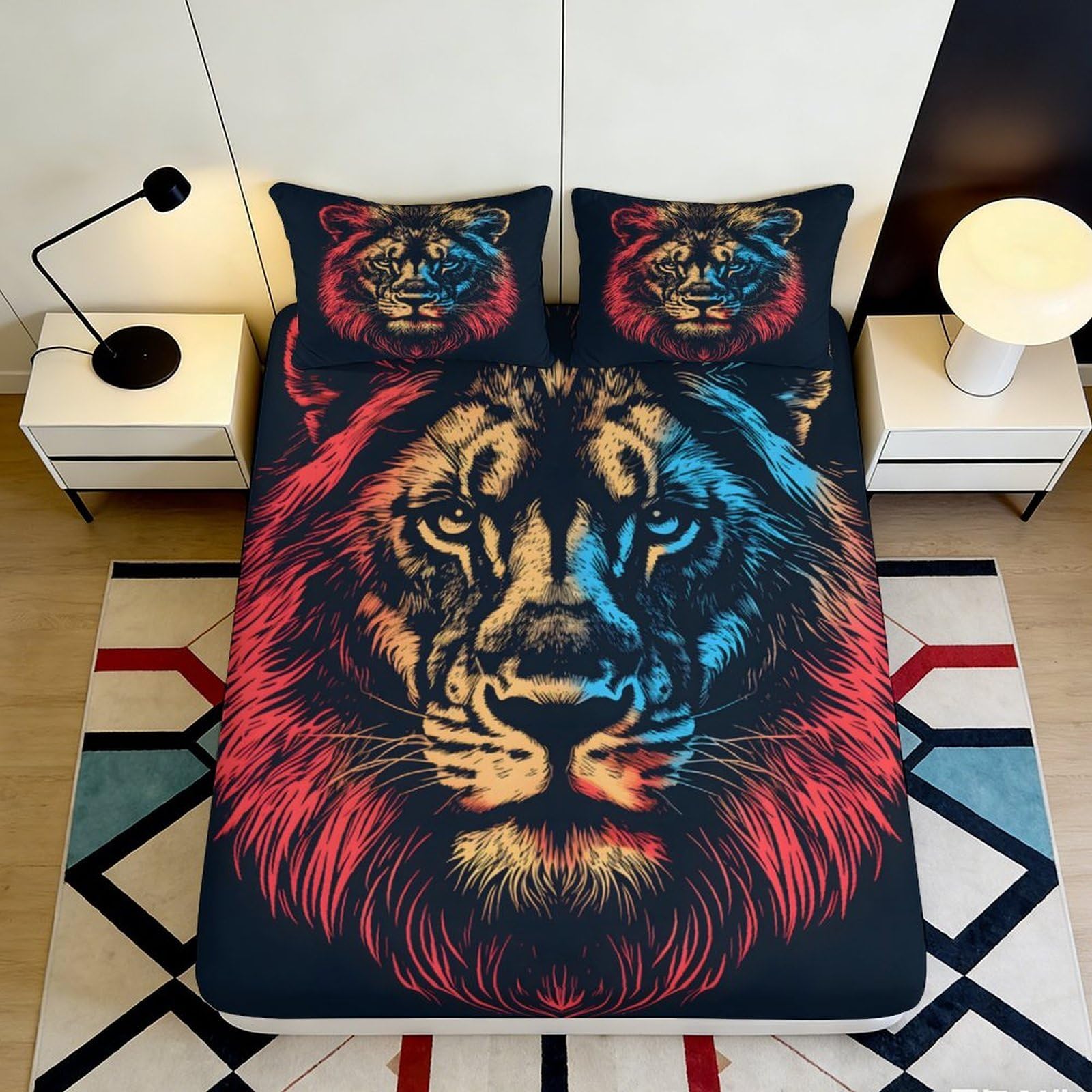 Jqzkxnhpbr Style-7 3D Printed Vibrant Lion Fitted Sheet Microfiber Soft Breathable Wild Animal Bed Cover For Bedroom Dorm Decor Mattress Protection 90X200x25cm