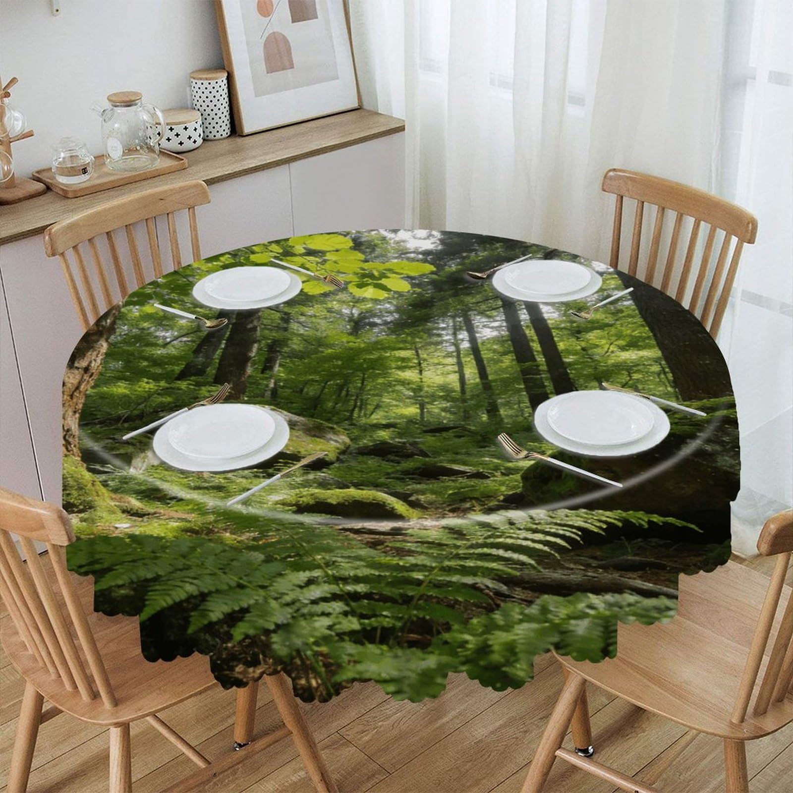 Khauerbc Style Forest Round Tablecloths,Spill Proof,Polyester Fabric Washable Table Cloth Cover For Dining Wedding And Outdoor,Soft Toching And Easy Clean