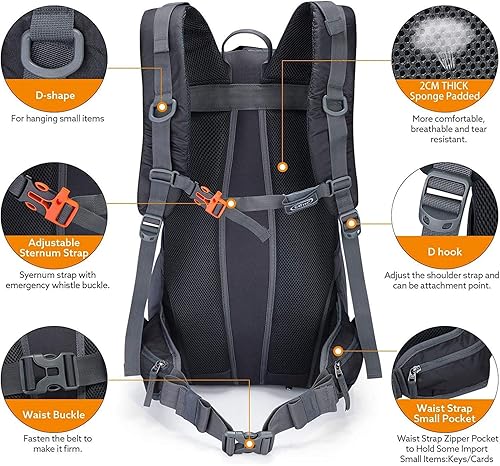 Miniatura 6 de G4Free Mochila de viaje de senderismo de 45L impermeable con cubierta de lluvia, mochila de campamento al aire libre para hombres y mujeres (negro)
