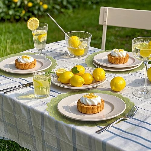 Miniatura 6 de Juego de 6 manteles individuales de algodón y lino, 15 pulgadas, manteles individuales de tela festoneada con bordado de flores de doble capa,