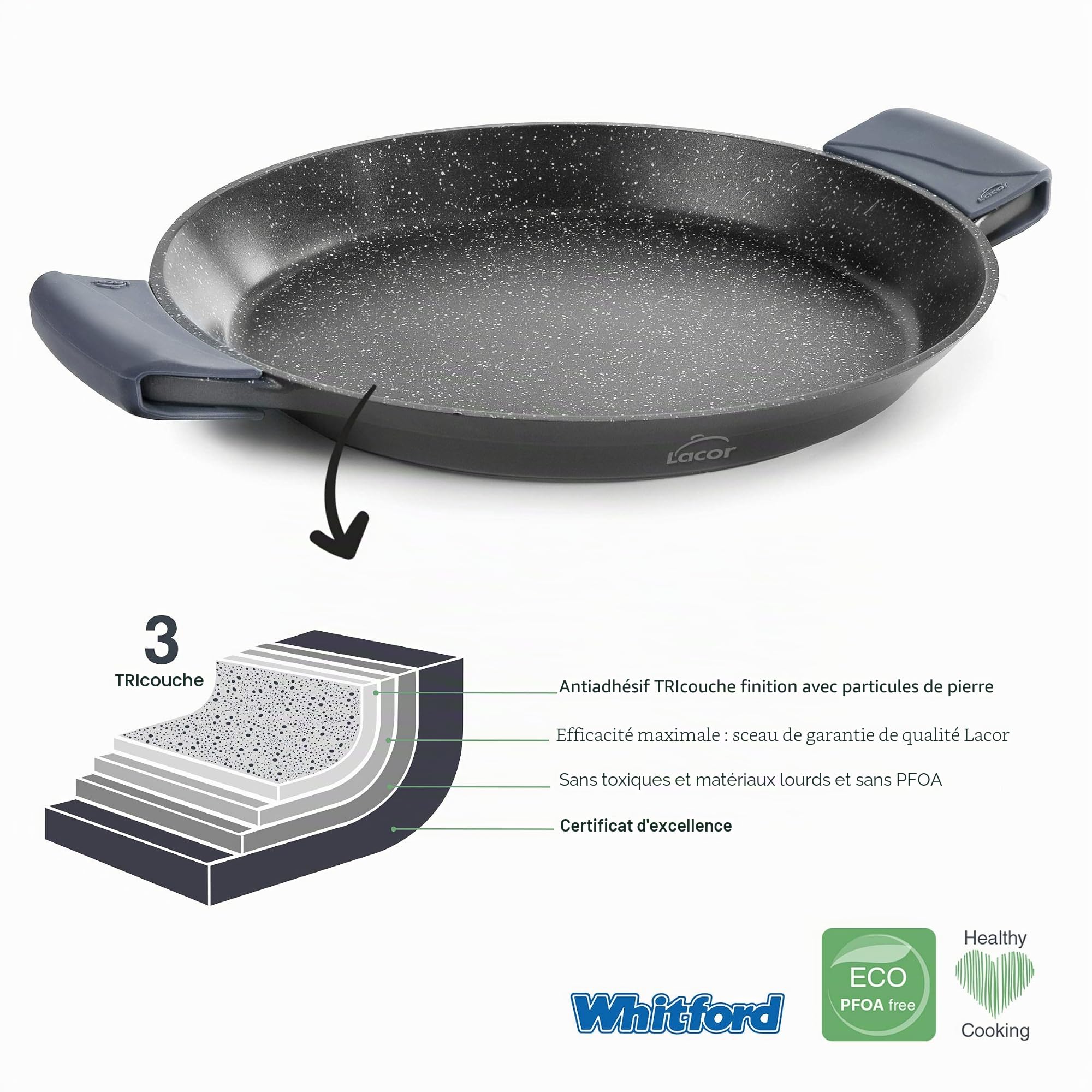 Lacor 25440 Non-Stick Eco-Stone Paella Pan, Compatible with All Hobs Including Induction and Oven, Full Induction Bottom, Eco and PFOA 40 cm, Cast Aluminium