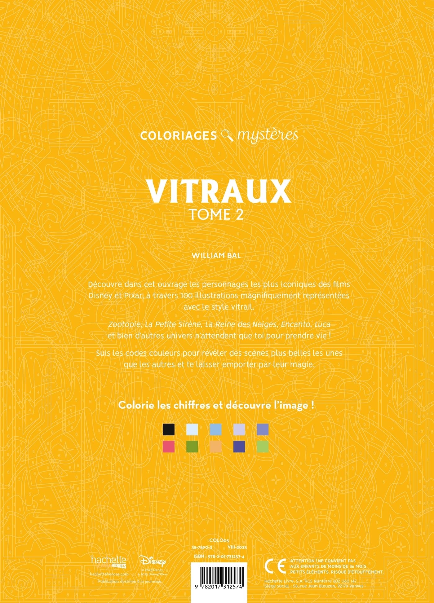 Coloriages mystères Disney - Vitraux Tome 2