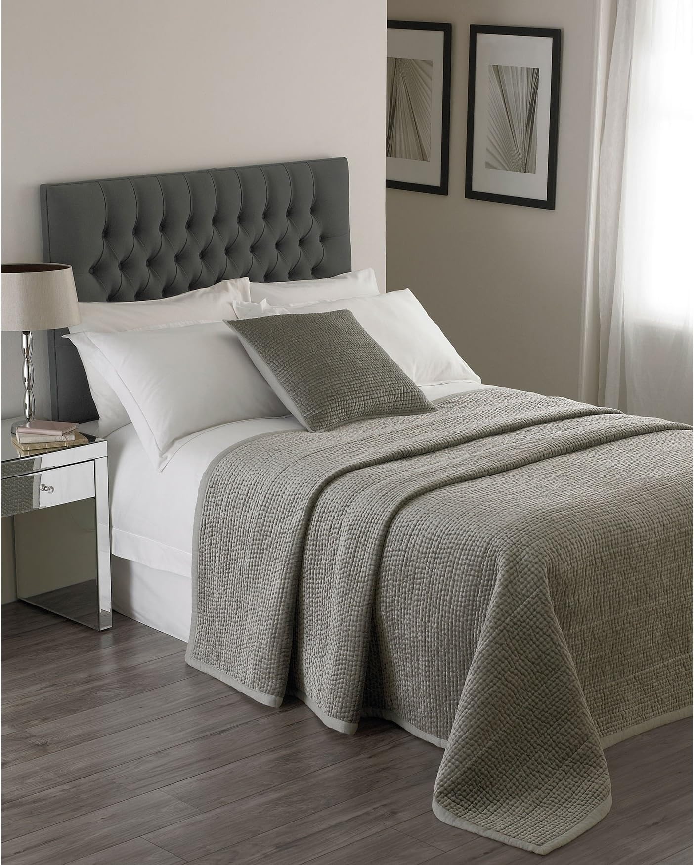 Riva Home Paoletti Brooklands Luxury King Size Bedspread - Silver Grey - Velvet Feel Quilt Design - Linen Border - 100% Polyester Filling - 240 x 250cm (94" x 98" inches)