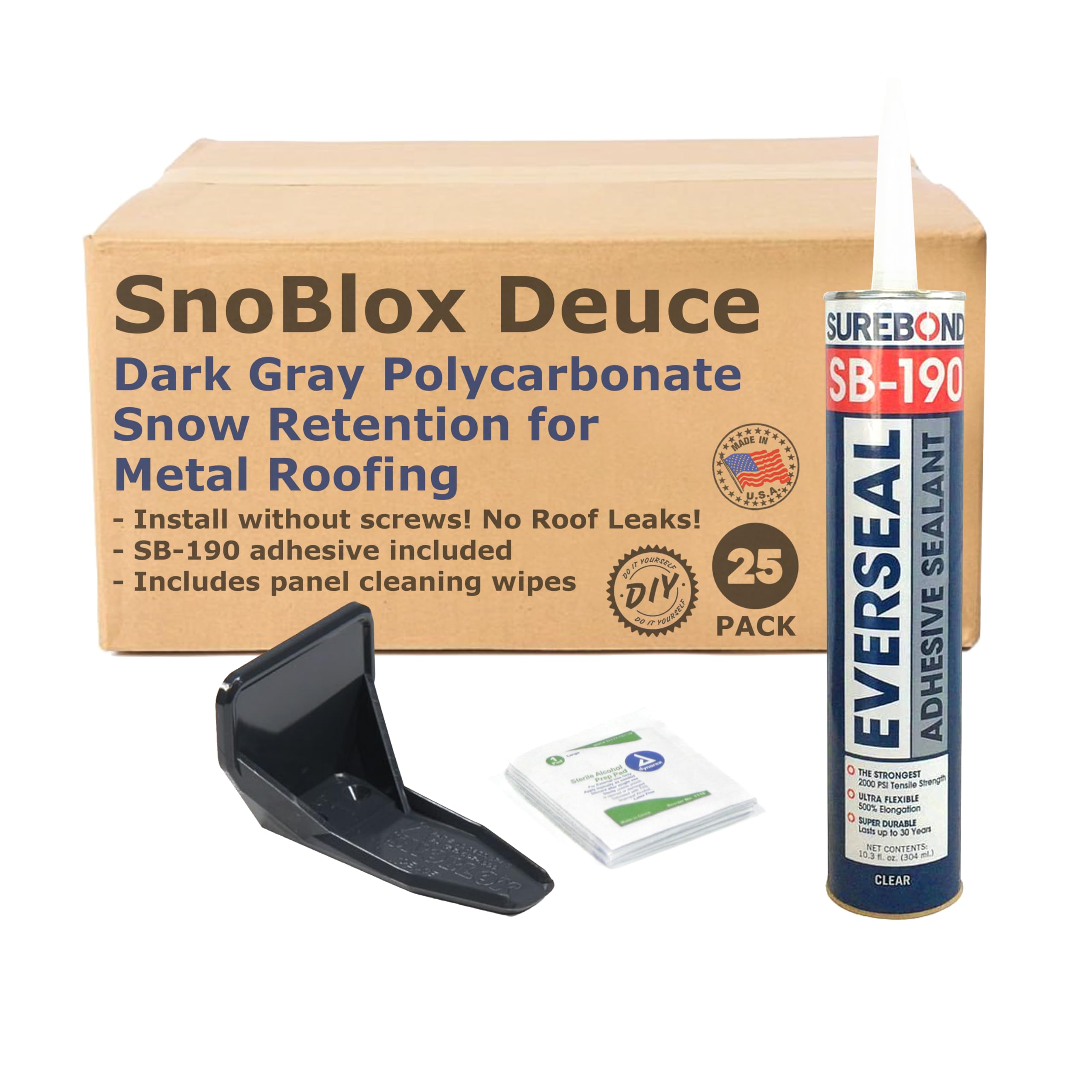 SnoBlox® Deuce Snow Guards for Metal Steel Corrugated Roof (25 pieces with Adhesive) (Dark Gray)